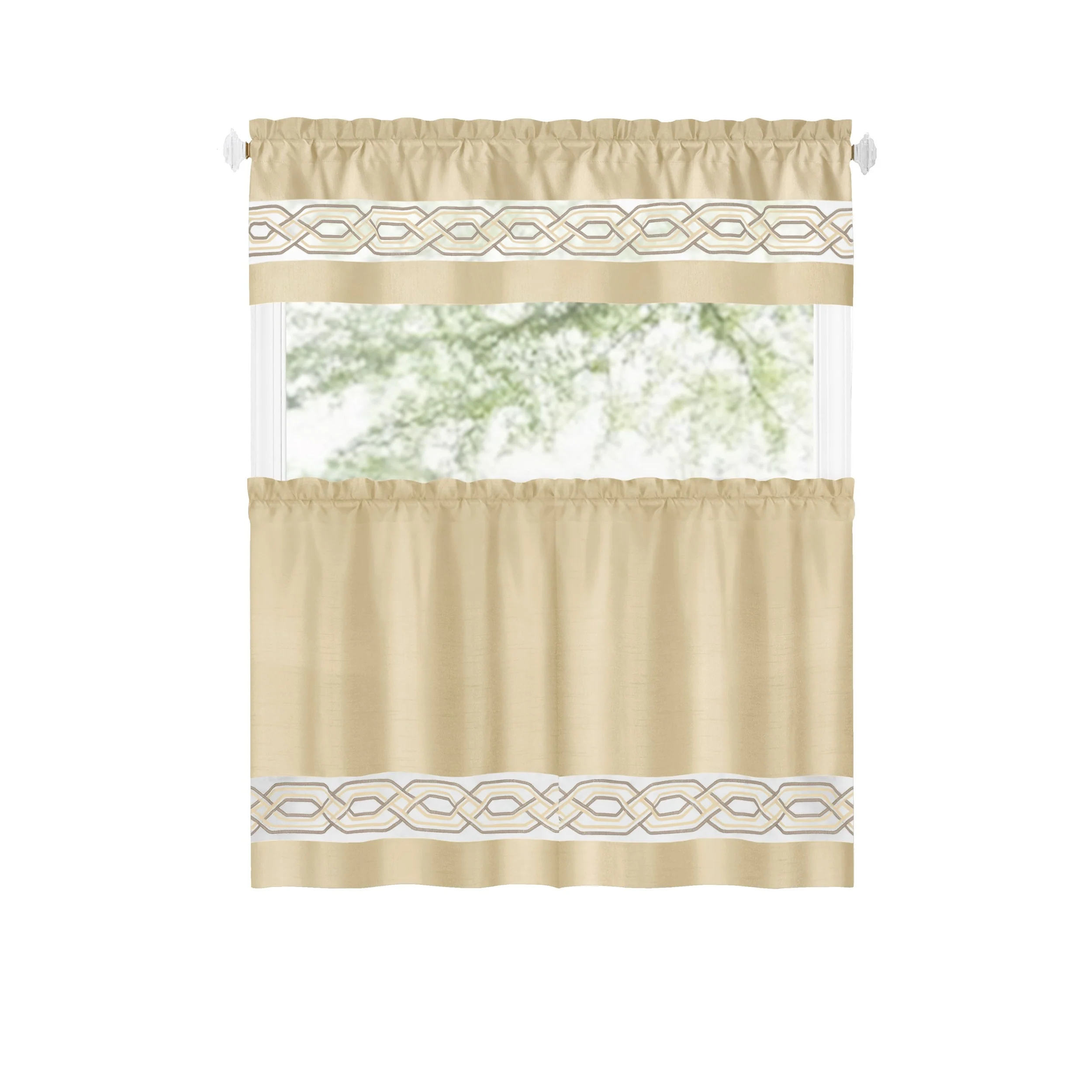 Paige Embroidered Kitchen Curtain and Valance Set, Tiers 55x36, Valance 55x13 Inches - Image 10