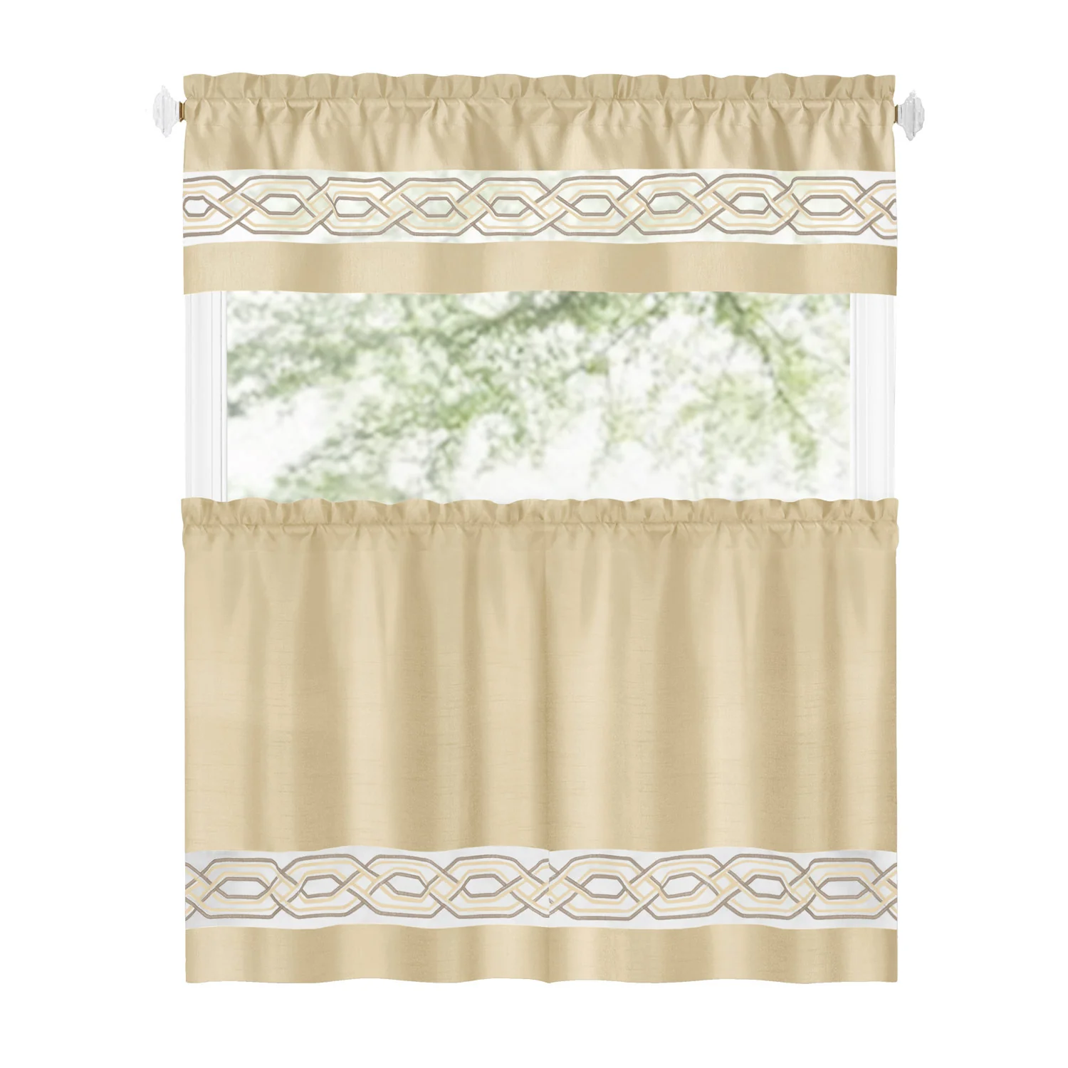 Paige Embroidered Kitchen Curtain and Valance Set, Tiers 55x36, Valance 55x13 Inches - Image 16