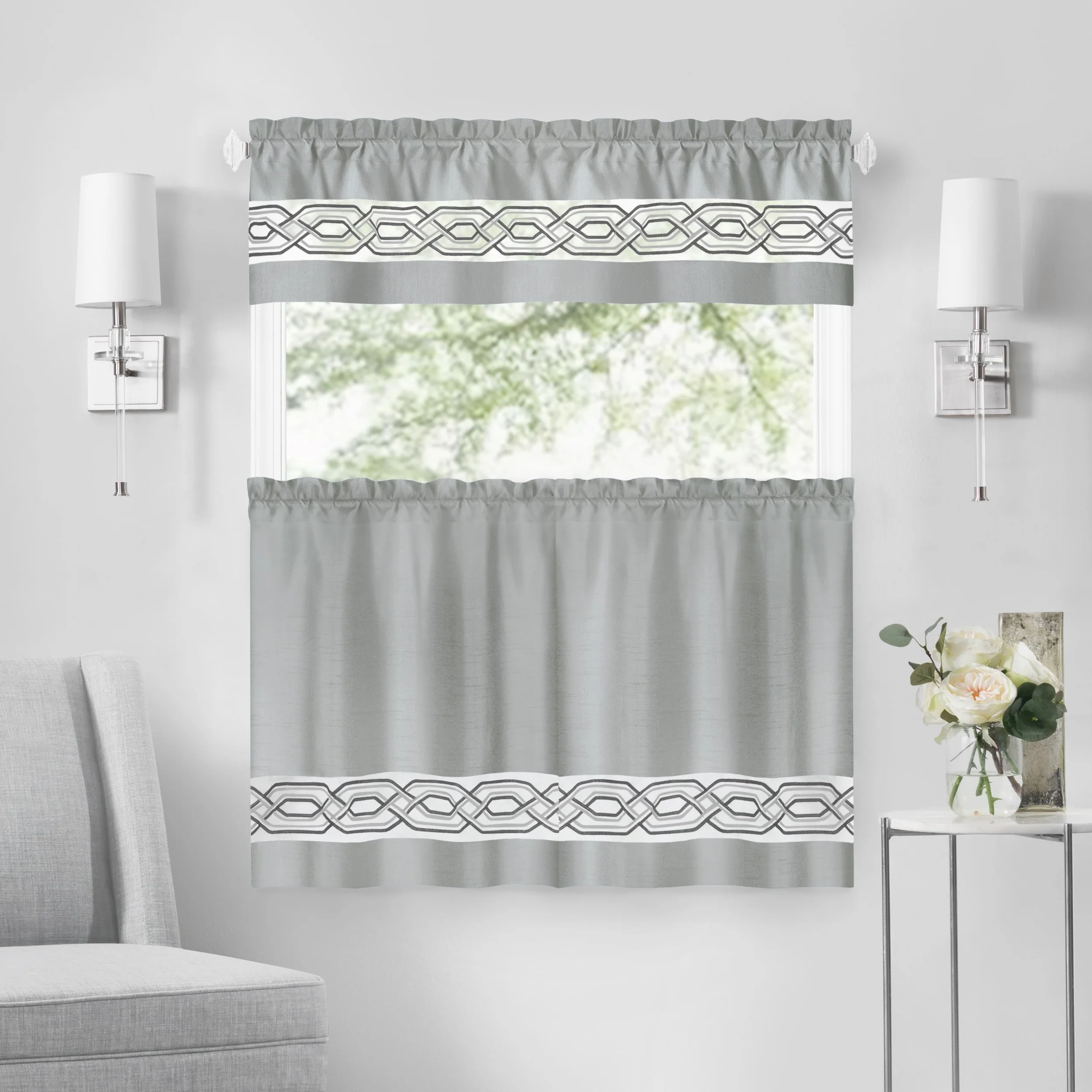 Paige Embroidered Kitchen Curtain and Valance Set, Tiers 55x36, Valance 55x13 Inches - Image 17