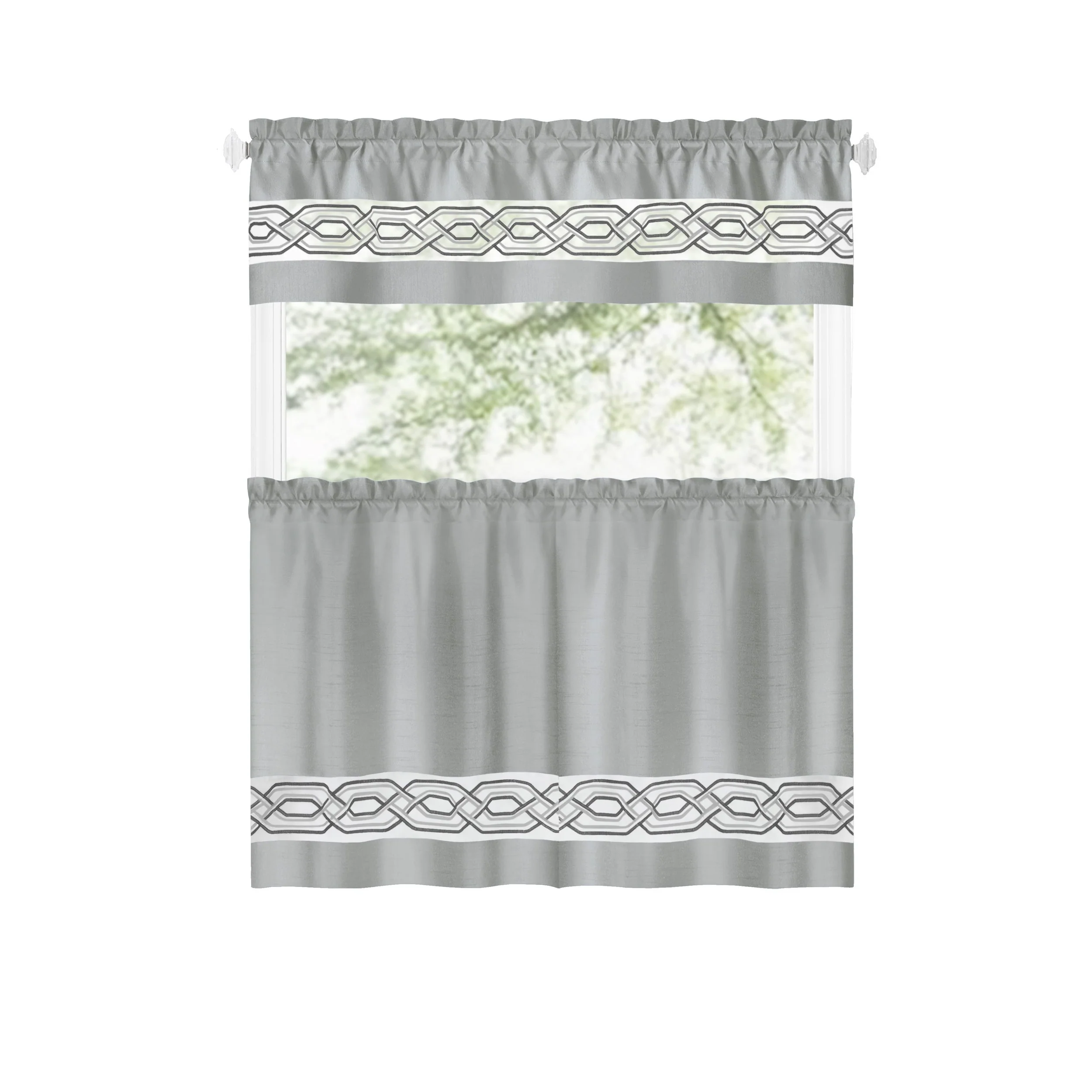 Paige Embroidered Kitchen Curtain and Valance Set, Tiers 55x36, Valance 55x13 Inches - Image 18