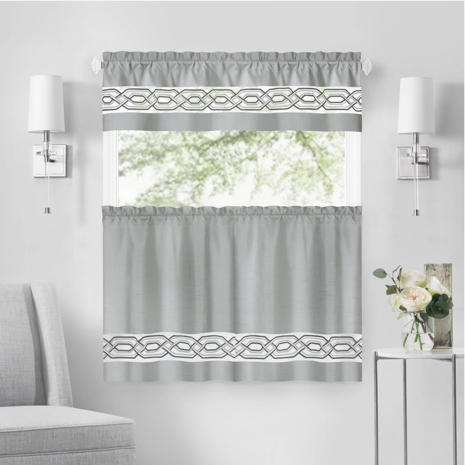 Paige Embroidered Kitchen Curtain and Valance Set, Tiers 55x36, Valance 55x13 Inches - Image 21