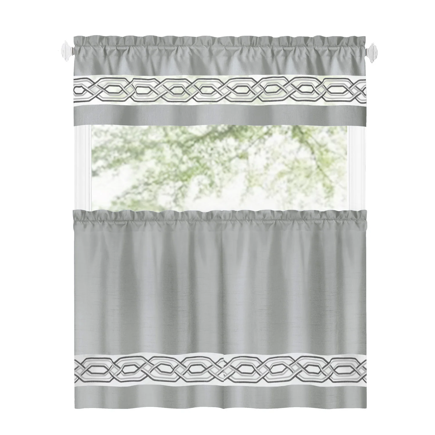 Paige Embroidered Kitchen Curtain and Valance Set, Tiers 55x36, Valance 55x13 Inches - Image 24