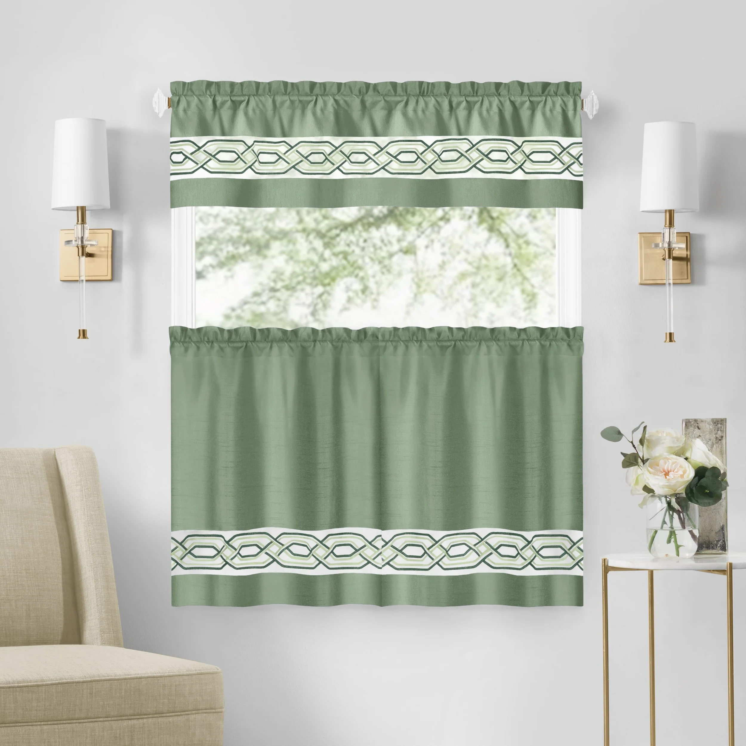 Paige Embroidered Kitchen Curtain and Valance Set, Tiers 55x36, Valance 55x13 Inches - Image 25