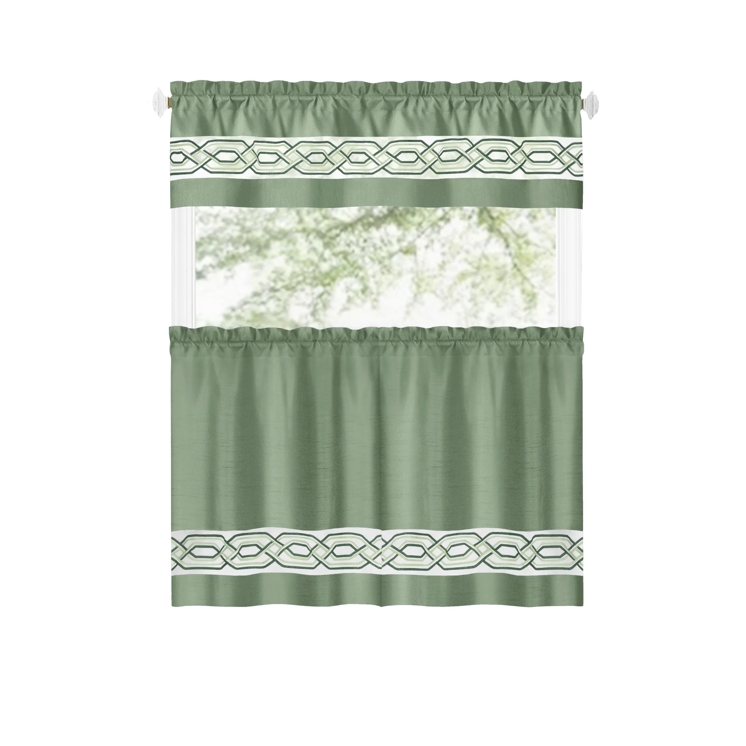 Paige Embroidered Kitchen Curtain and Valance Set, Tiers 55x36, Valance 55x13 Inches - Image 26