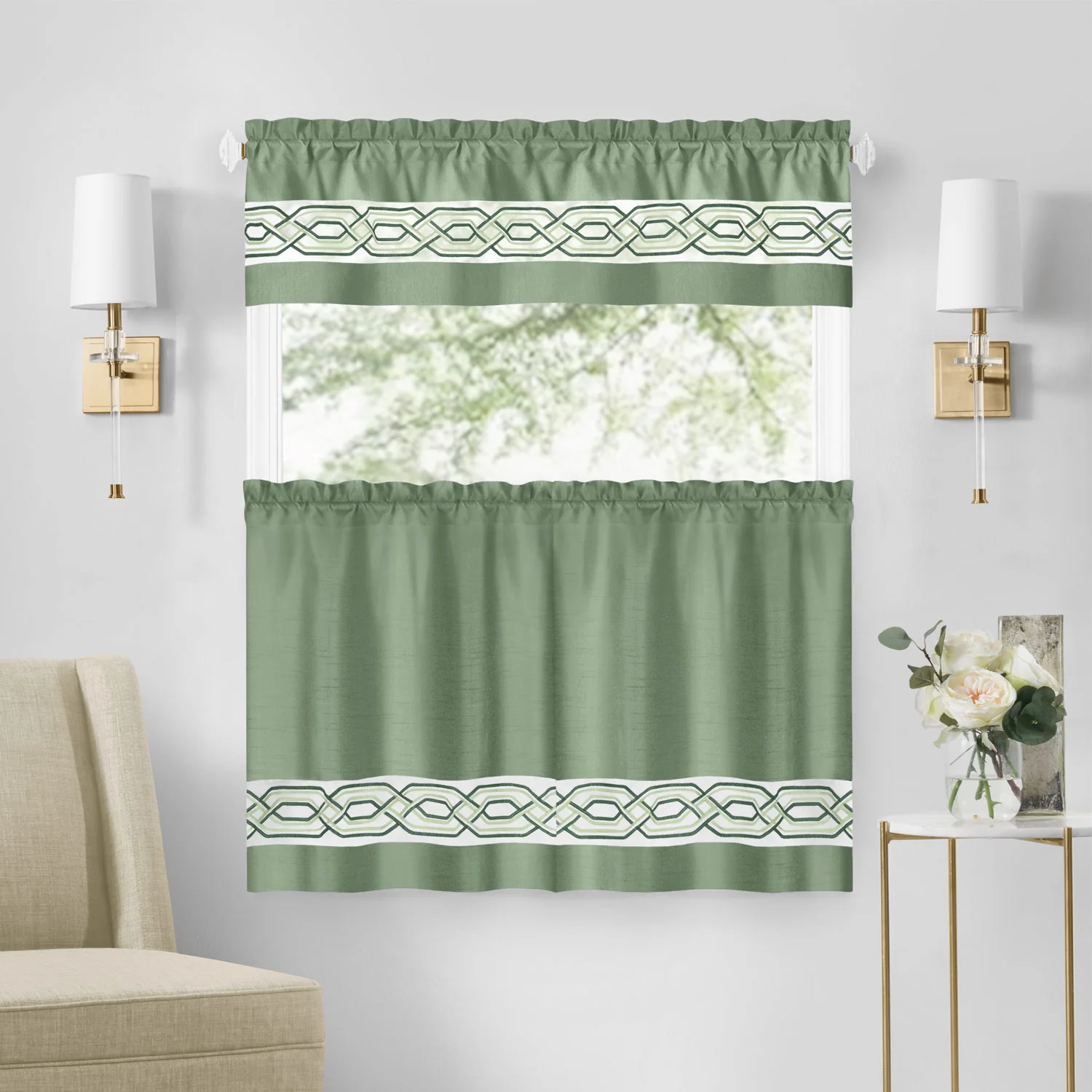 Paige Embroidered Kitchen Curtain and Valance Set, Tiers 55x36, Valance 55x13 Inches - Image 29
