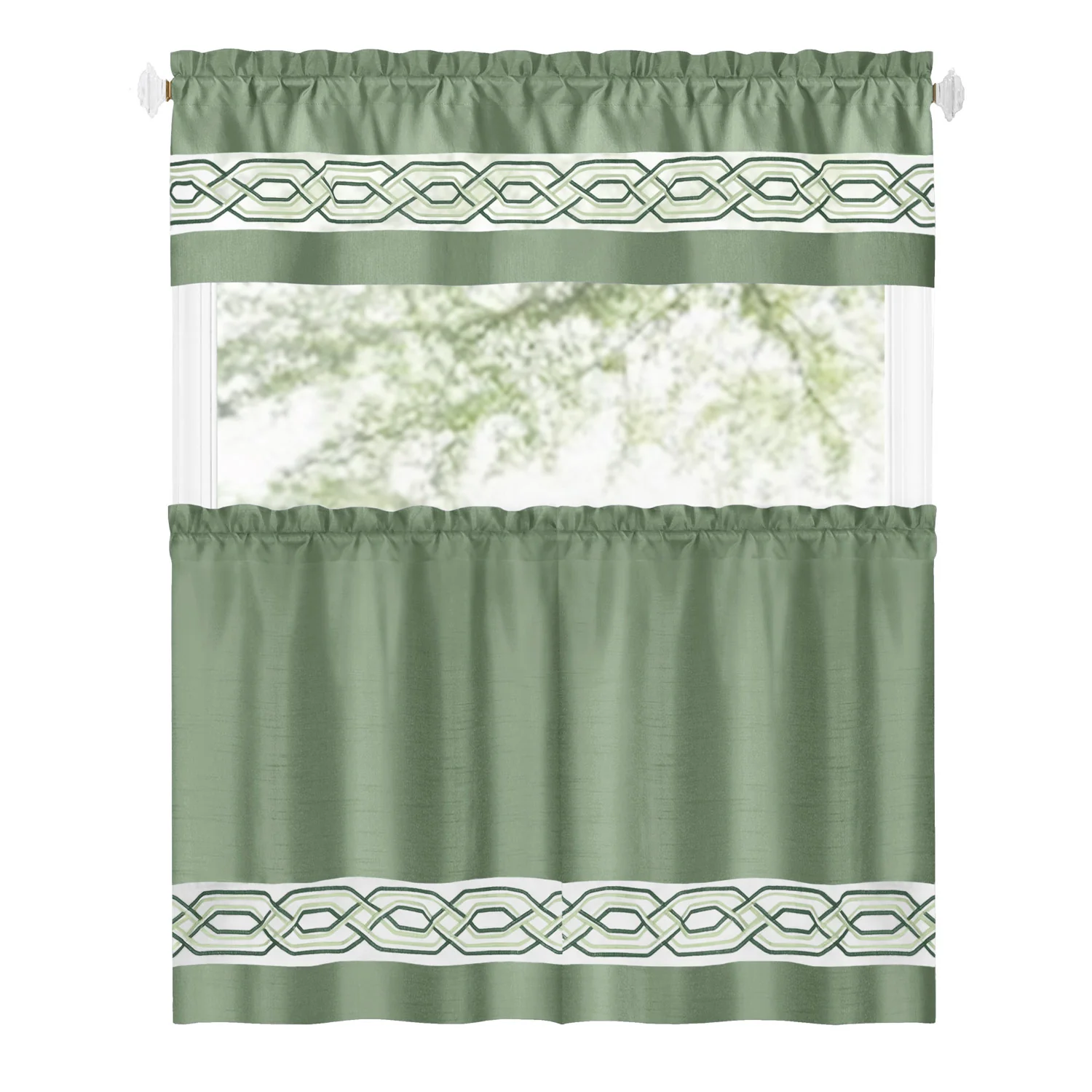 Paige Embroidered Kitchen Curtain and Valance Set, Tiers 55x36, Valance 55x13 Inches - Image 32
