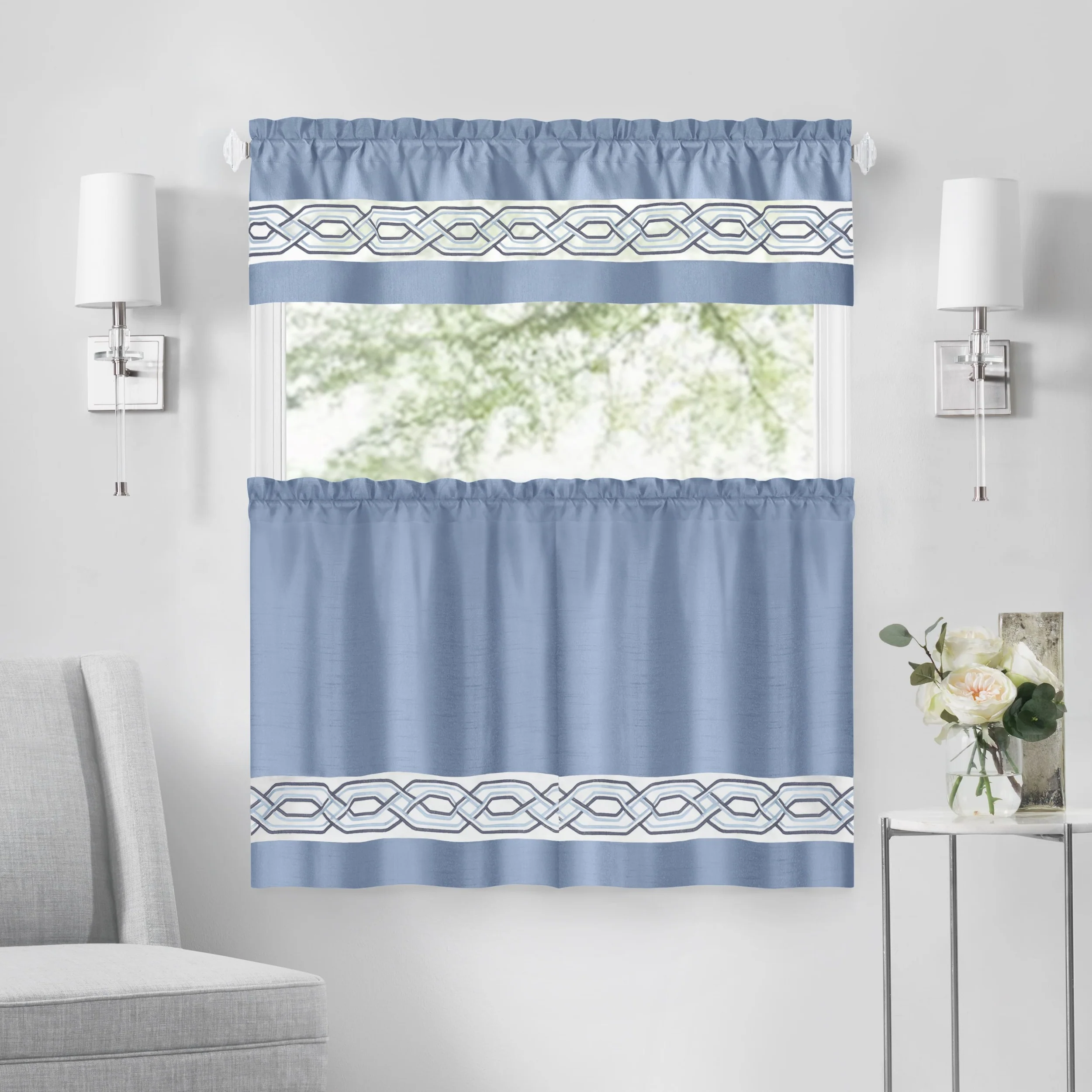 Paige Embroidered Kitchen Curtain and Valance Set, Tiers 55x36, Valance 55x13 Inches - Image 33