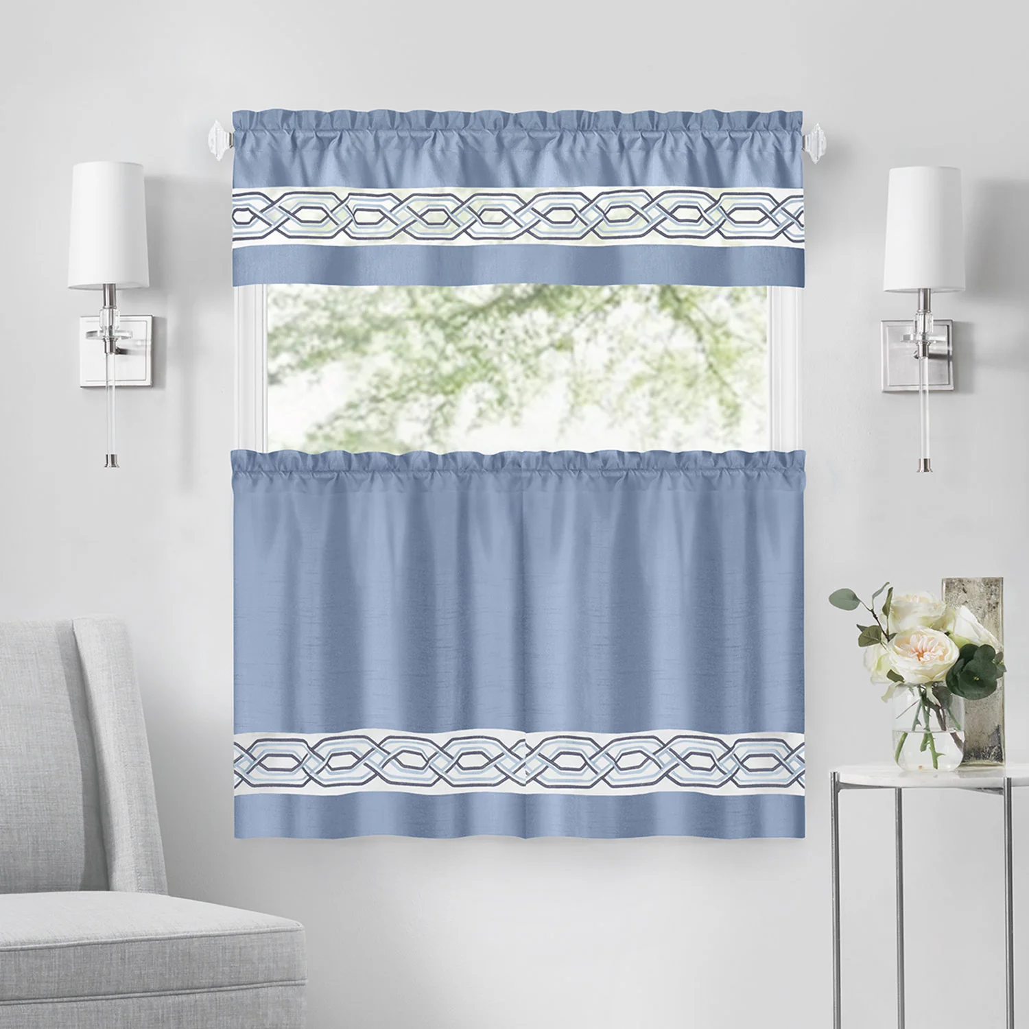 Paige Embroidered Kitchen Curtain and Valance Set, Tiers 55x36, Valance 55x13 Inches - Image 37