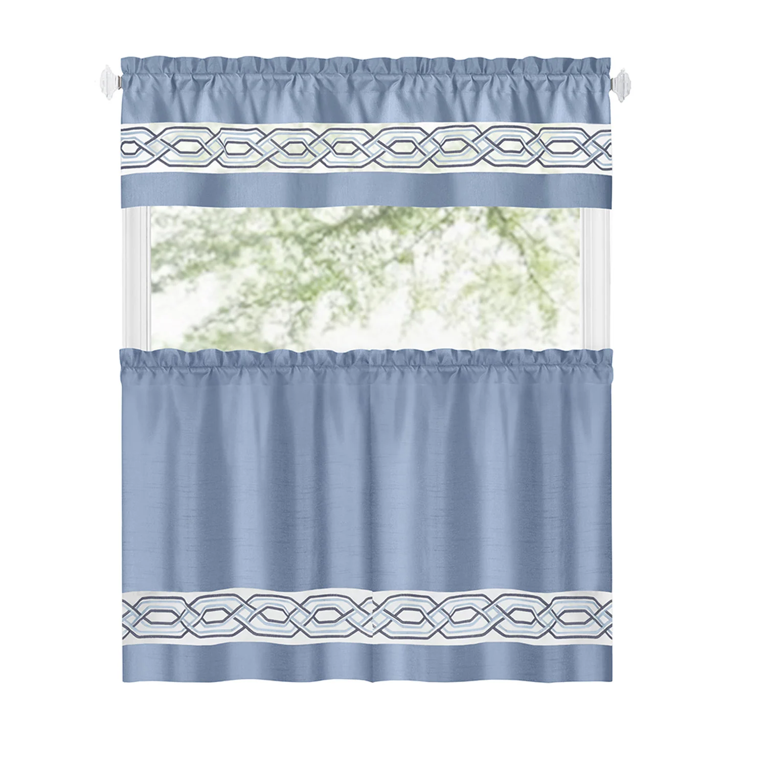 Paige Embroidered Kitchen Curtain and Valance Set, Tiers 55x36, Valance 55x13 Inches - Image 39