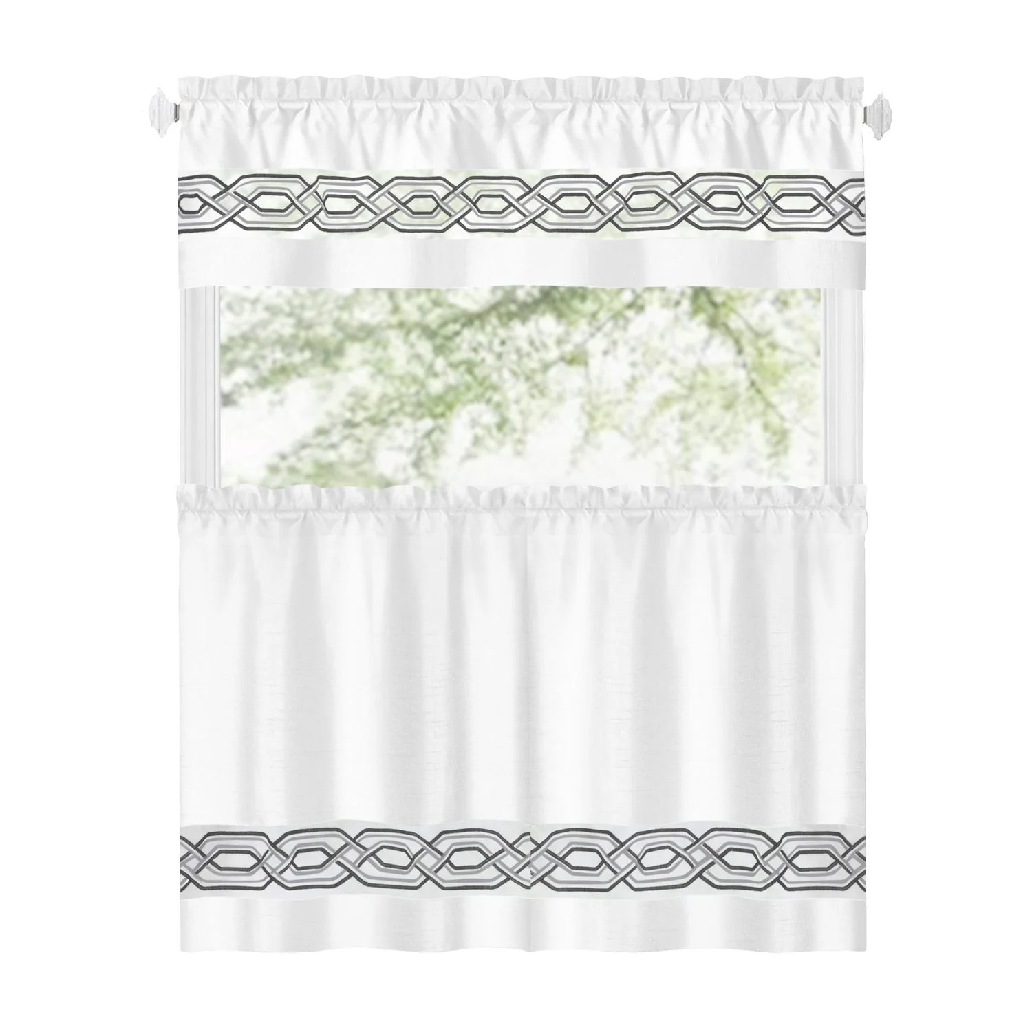 Paige Embroidered Kitchen Curtain and Valance Set, Tiers 55x36, Valance 55x13 Inches - Image 8