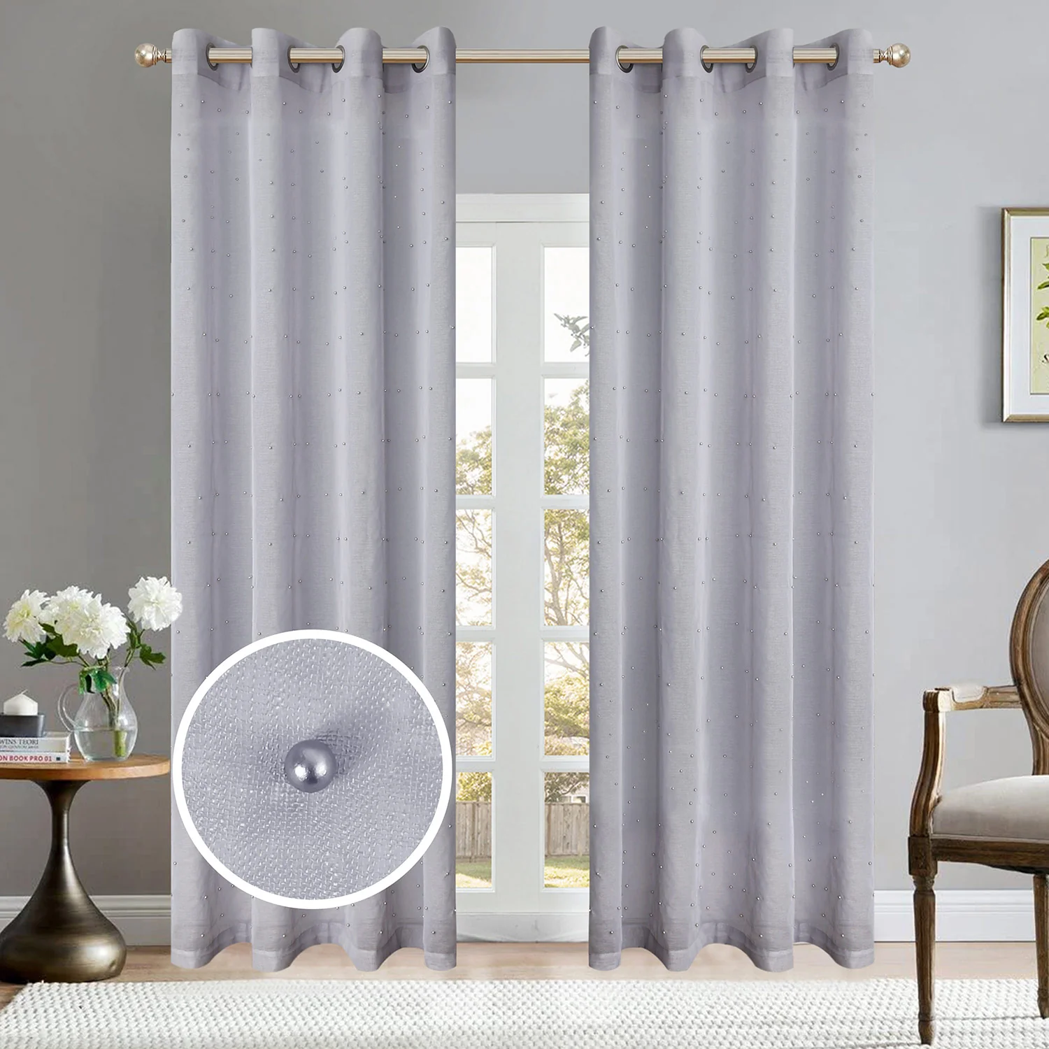 Pearl Design Sheer Grommet Window Panel, 54x84 Inches - Image 5