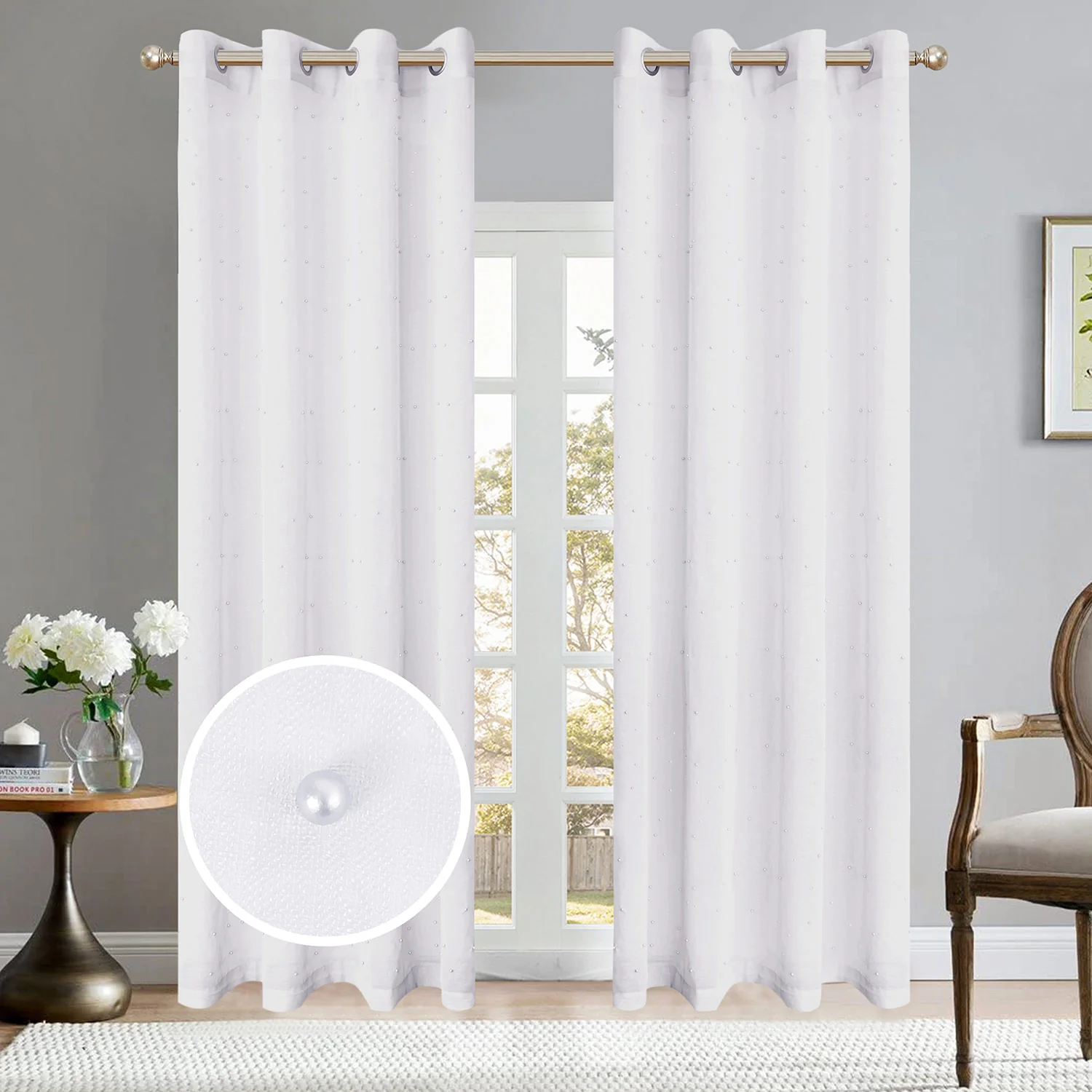 Pearl Design Sheer Grommet Window Panel, 54x84 Inches - Image 7