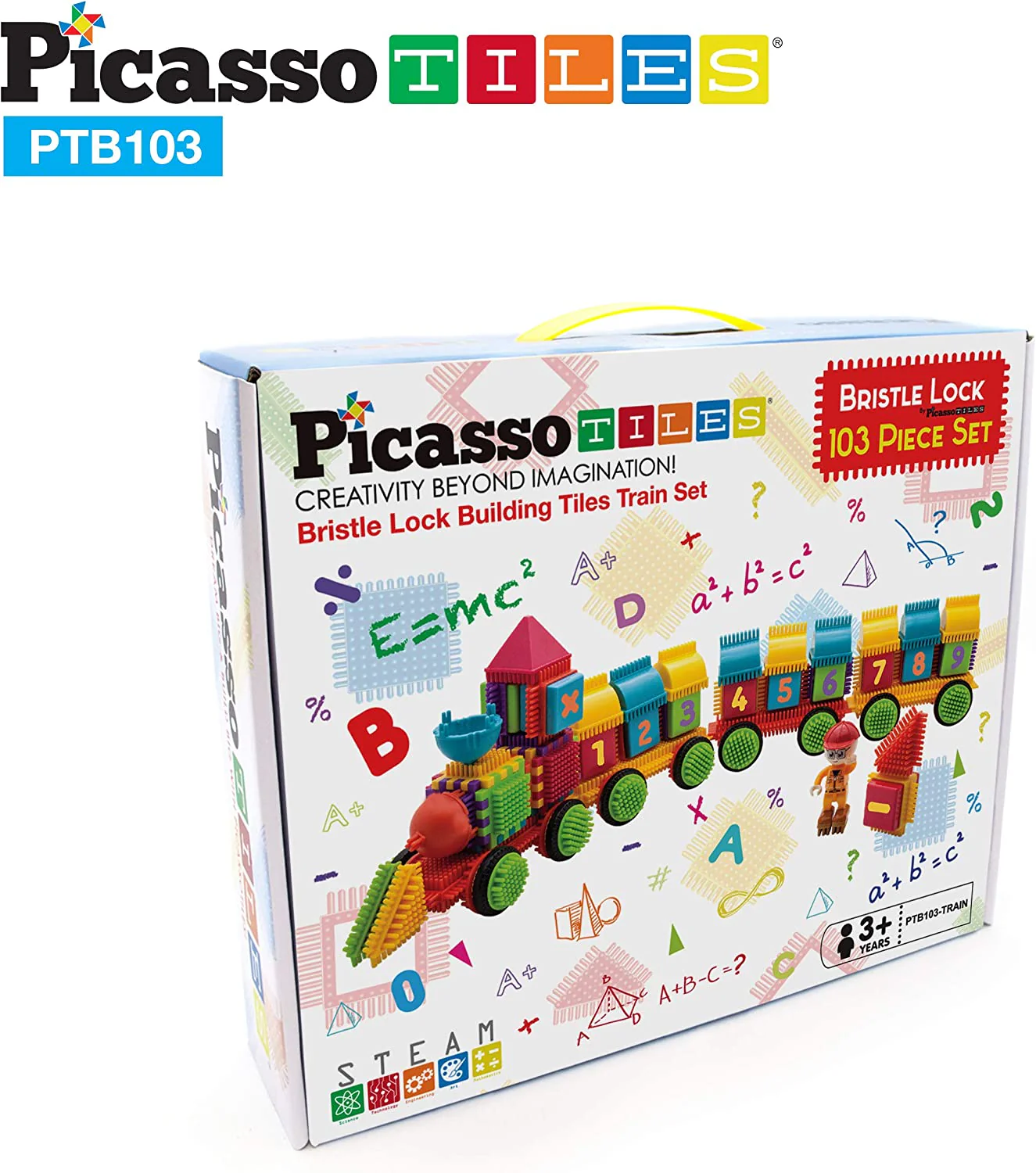 PicassoTiles PTB103 Alphabet & Numerical Train 103pc Bristle Lock Shape Blocks - Image 9