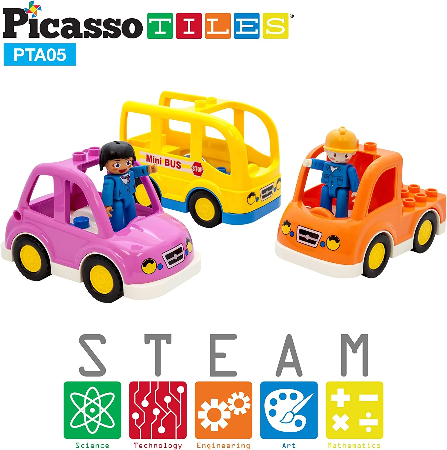 PicassoTiles Magnetic 5 Piece Vehicle and Action Figure Set, Magnet Expansion Pack - Image 4