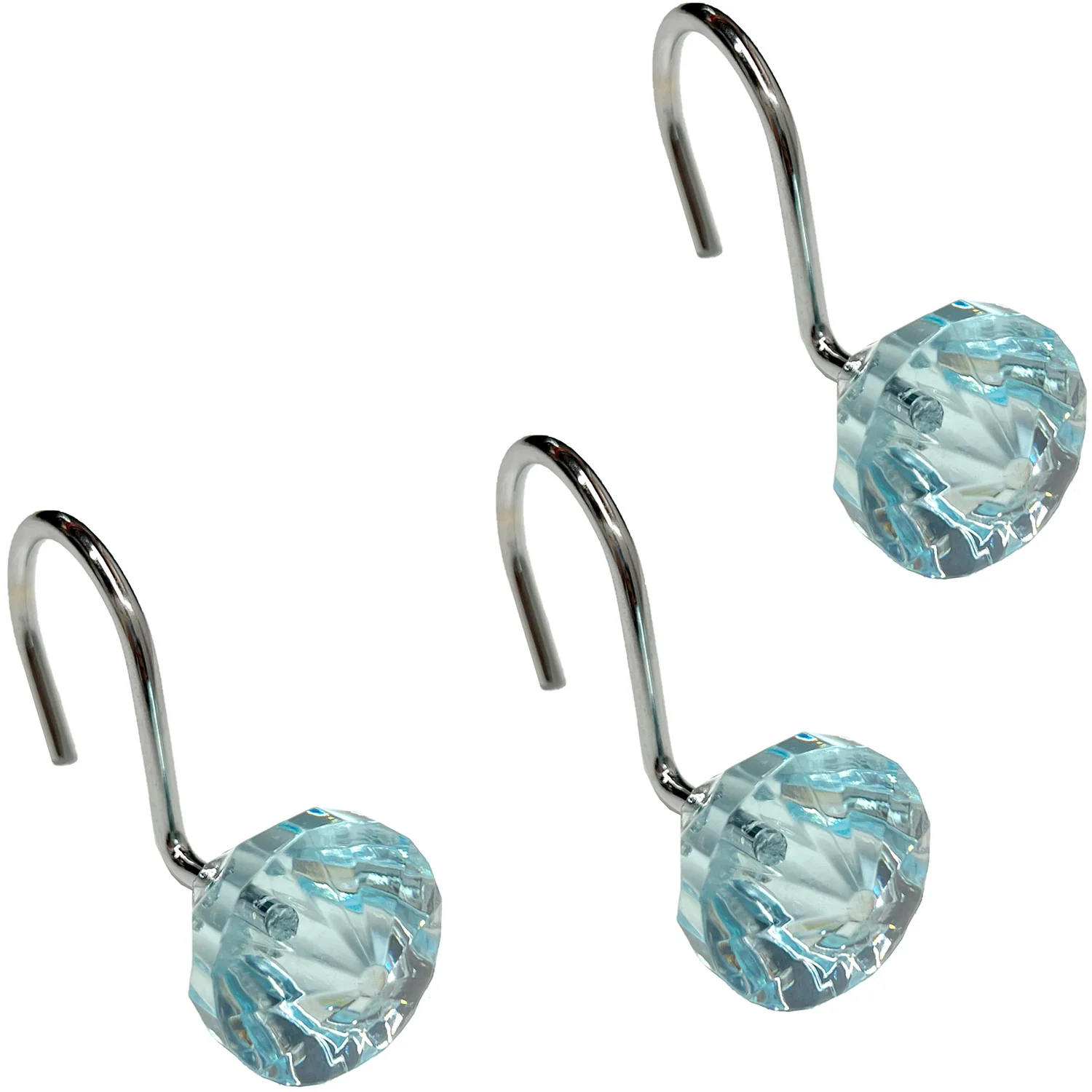 Popular Bath Claude Metal-Acrylic Shower Curtain Hooks, Aqua, 12 Pack