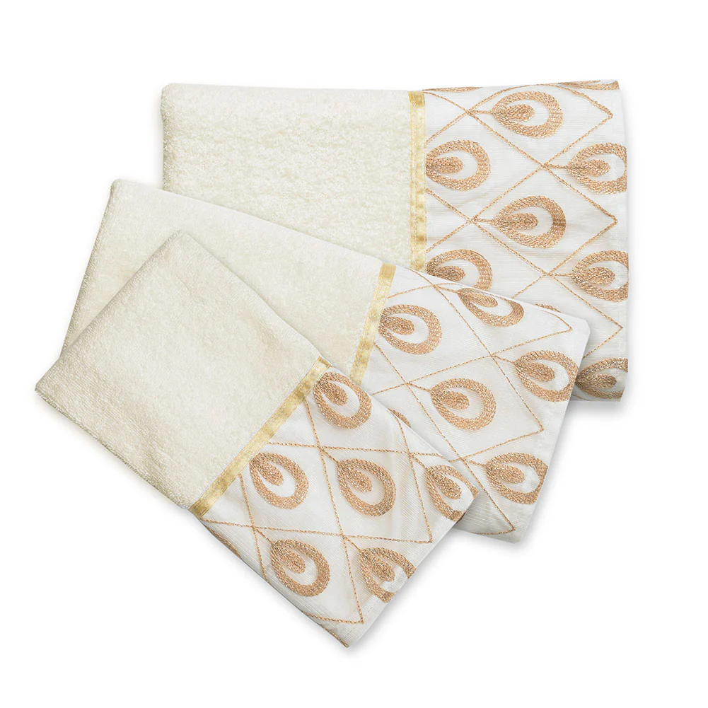 Popular Bath Seraphina Embroidered 3-Piece Towel Set, Beige-Gold