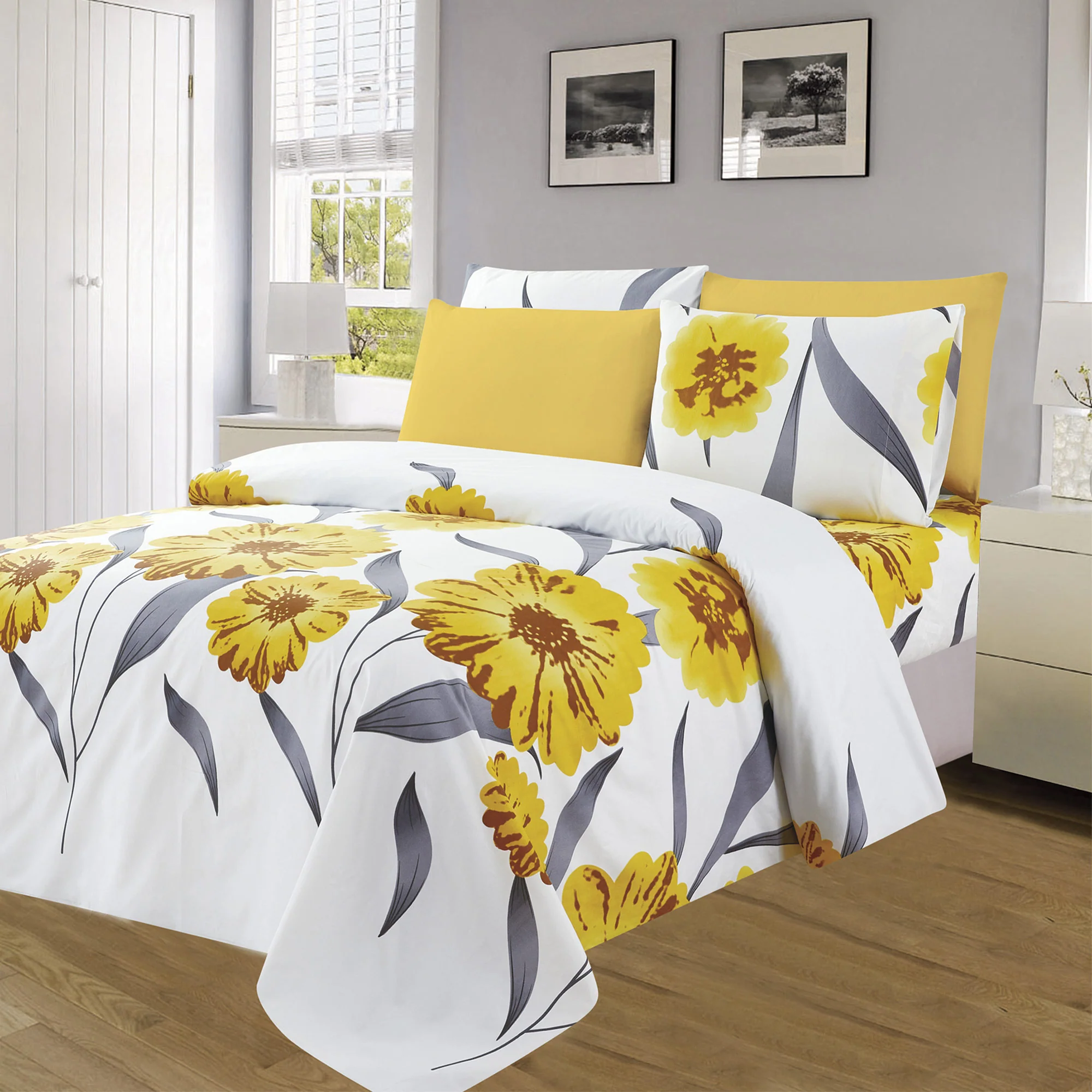 Premium Bright 4 & 6 Piece Wrinkle-Free Sheet Set, Marigold - Image 2