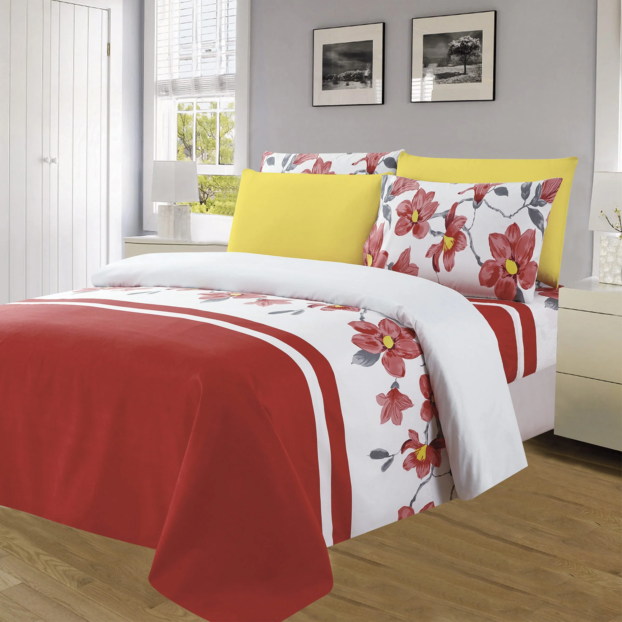 Premium Bright 4 & 6 Piece Wrinkle-Free Sheet Set, Sakura