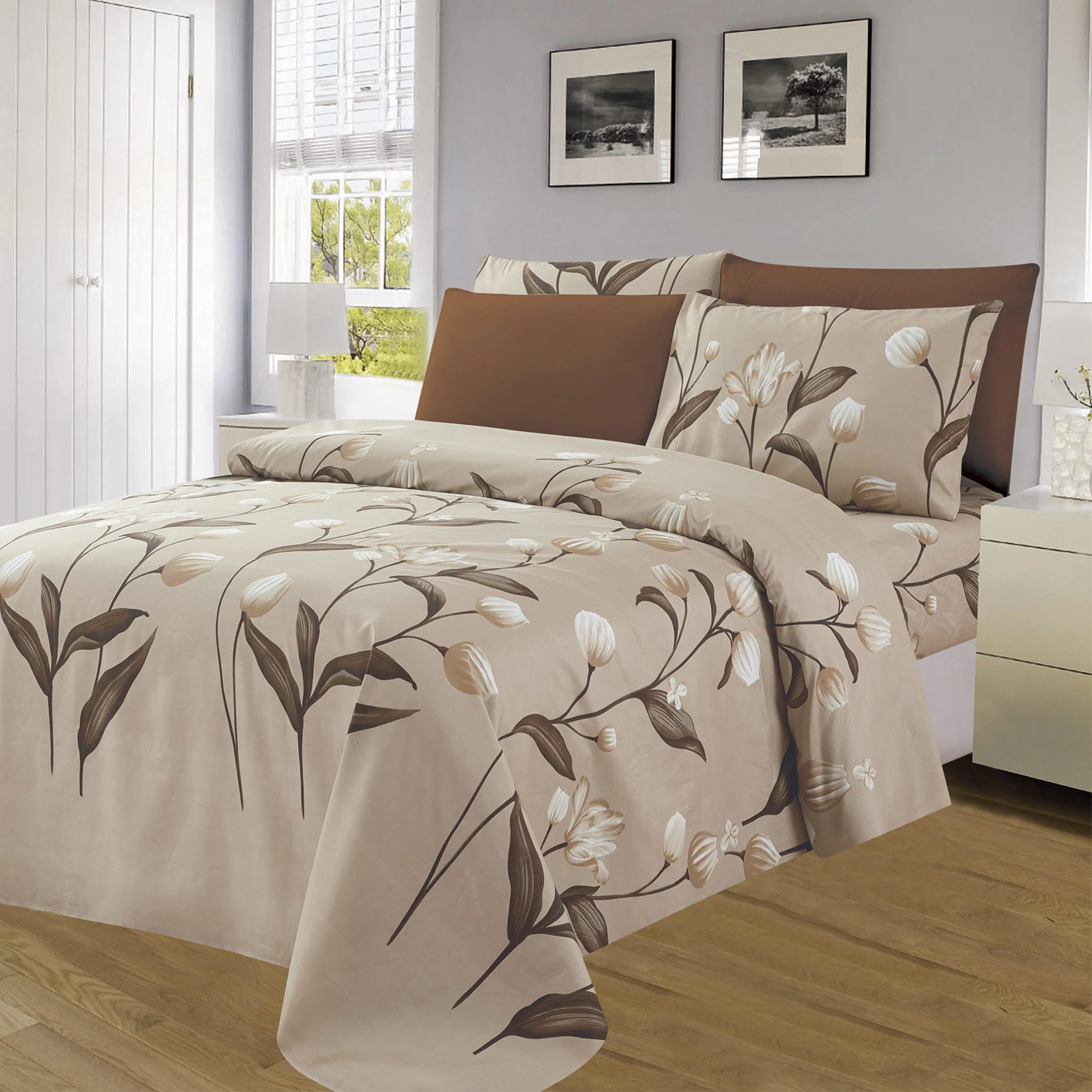 Premium Bright 4 & 6 Piece Wrinkle-Free Sheet Set, Whisper Magnolia - Image 3
