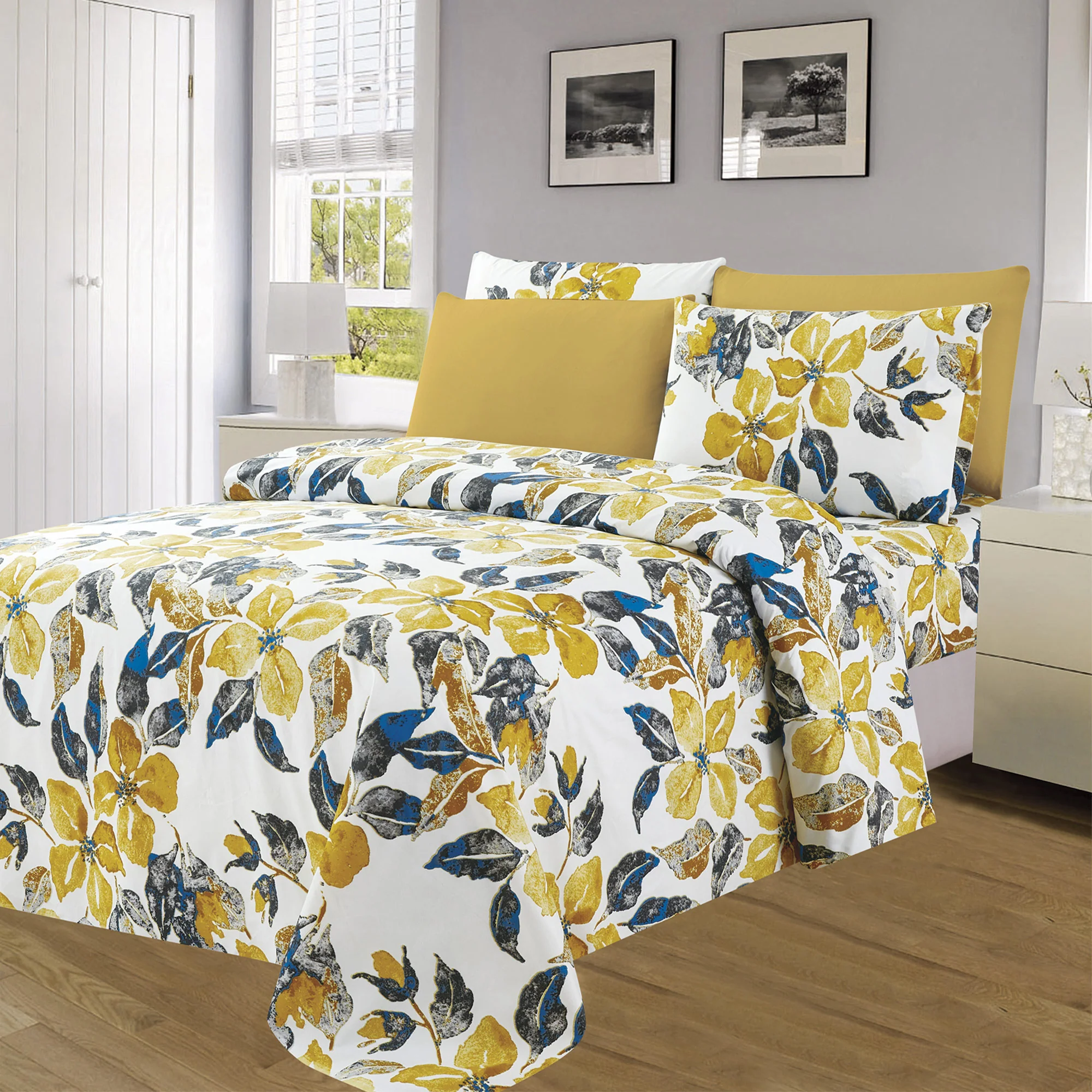 Premium Neutral 4 & 6 Piece Wrinkle-Free Sheet Set, Golden Leaf - Image 3