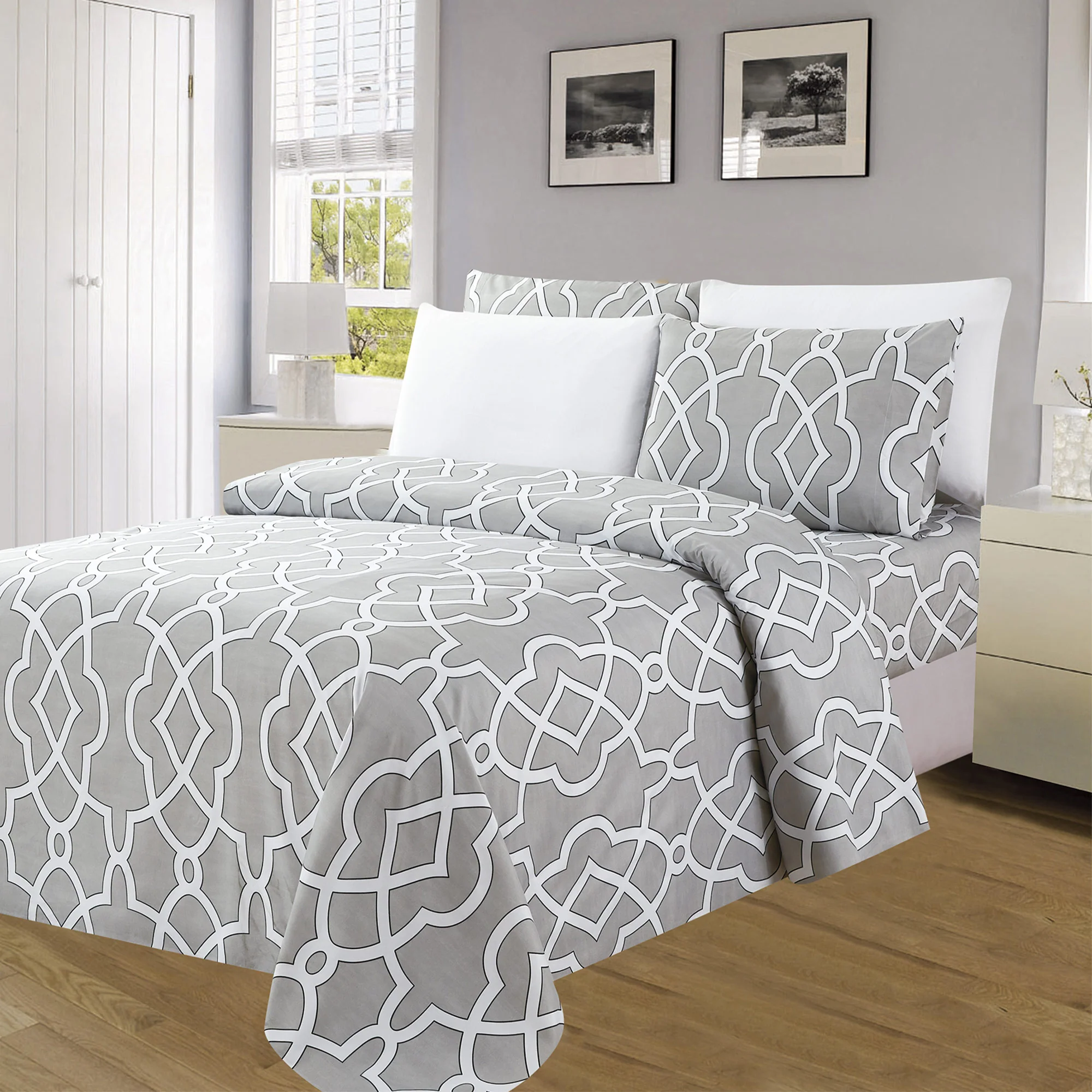 Premium Neutral 4 & 6 Piece Wrinkle-Free Sheet Set, Lattice - Image 2