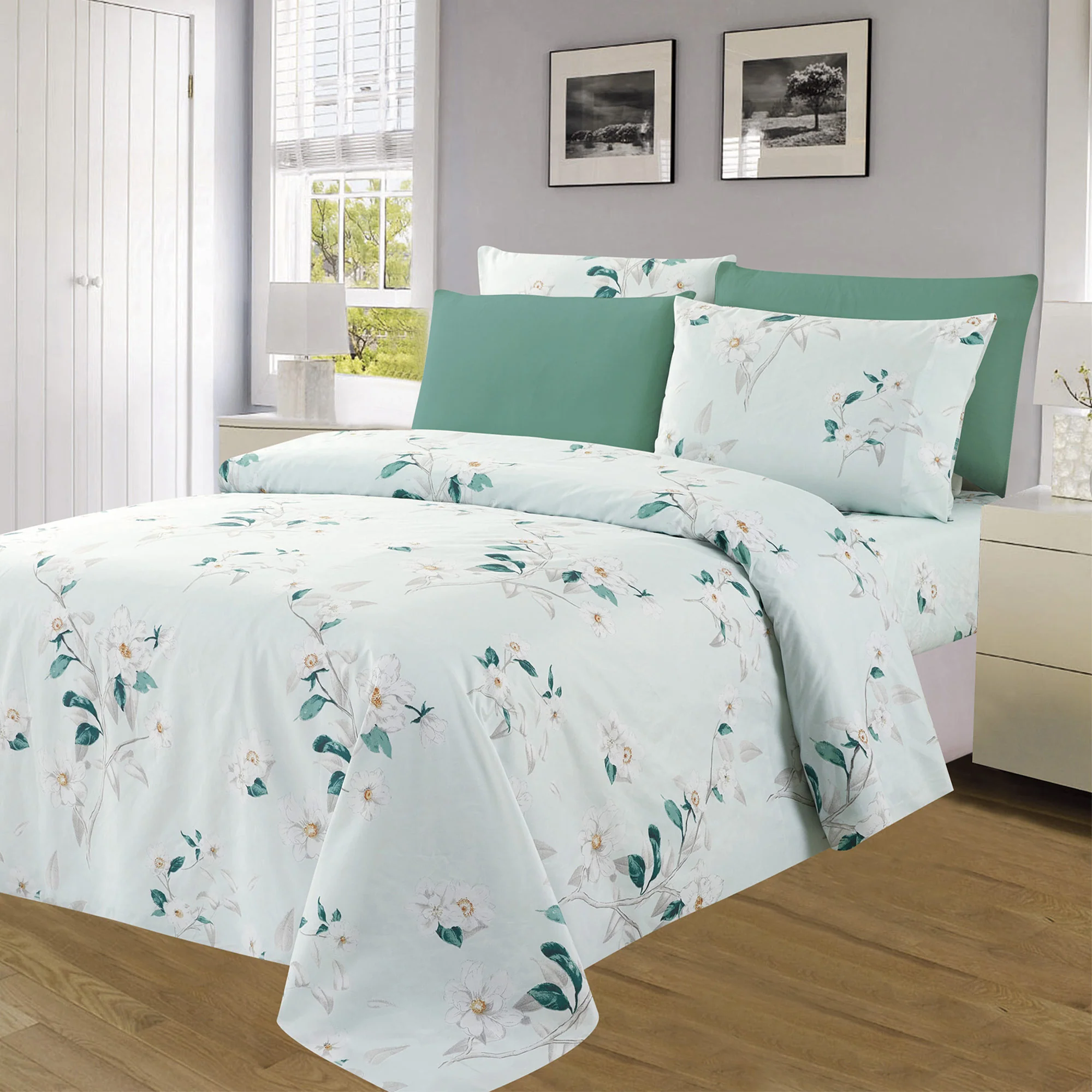 Premium Neutral 4 & 6 Piece Wrinkle-Free Sheet Set, Spring Willow
