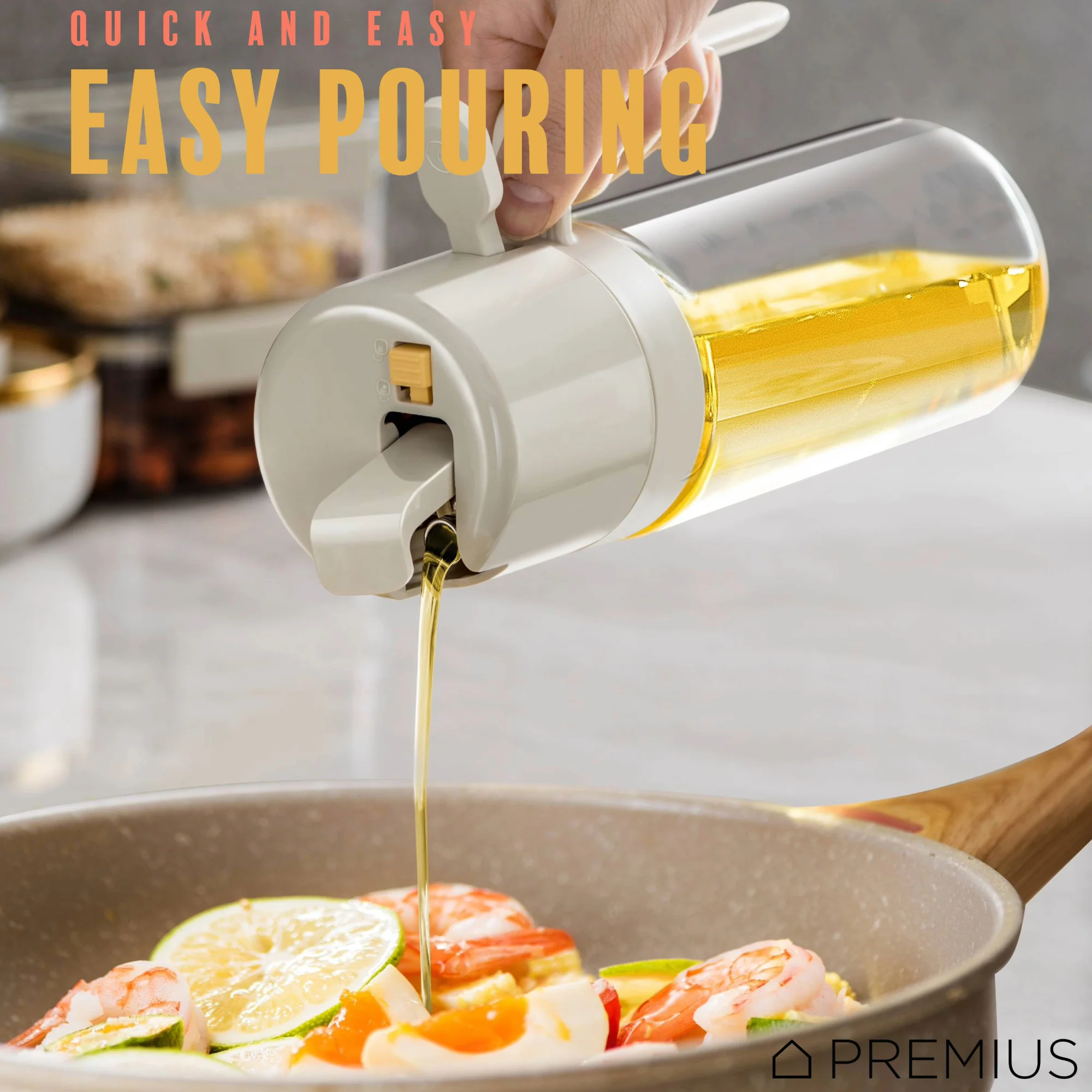 PREMIUS 2-In-1 Glass Oil Dispenser with Sprayer Bottle, White, 18.6 Ounces - Image 5