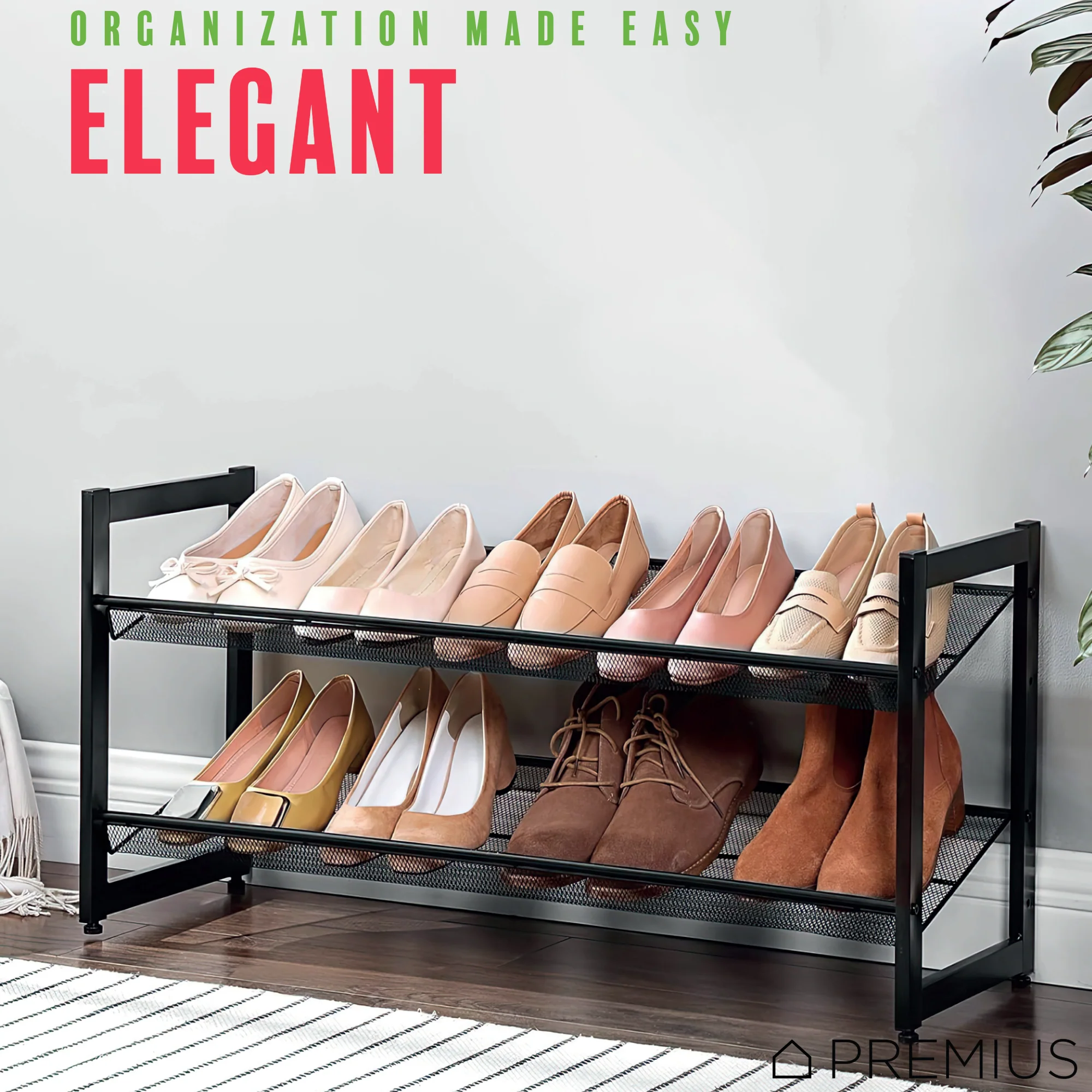 PREMIUS 2 Layer Stackable Mesh Shelf Shoe Rack, Black, 29x12x16.5 Inches - Image 6