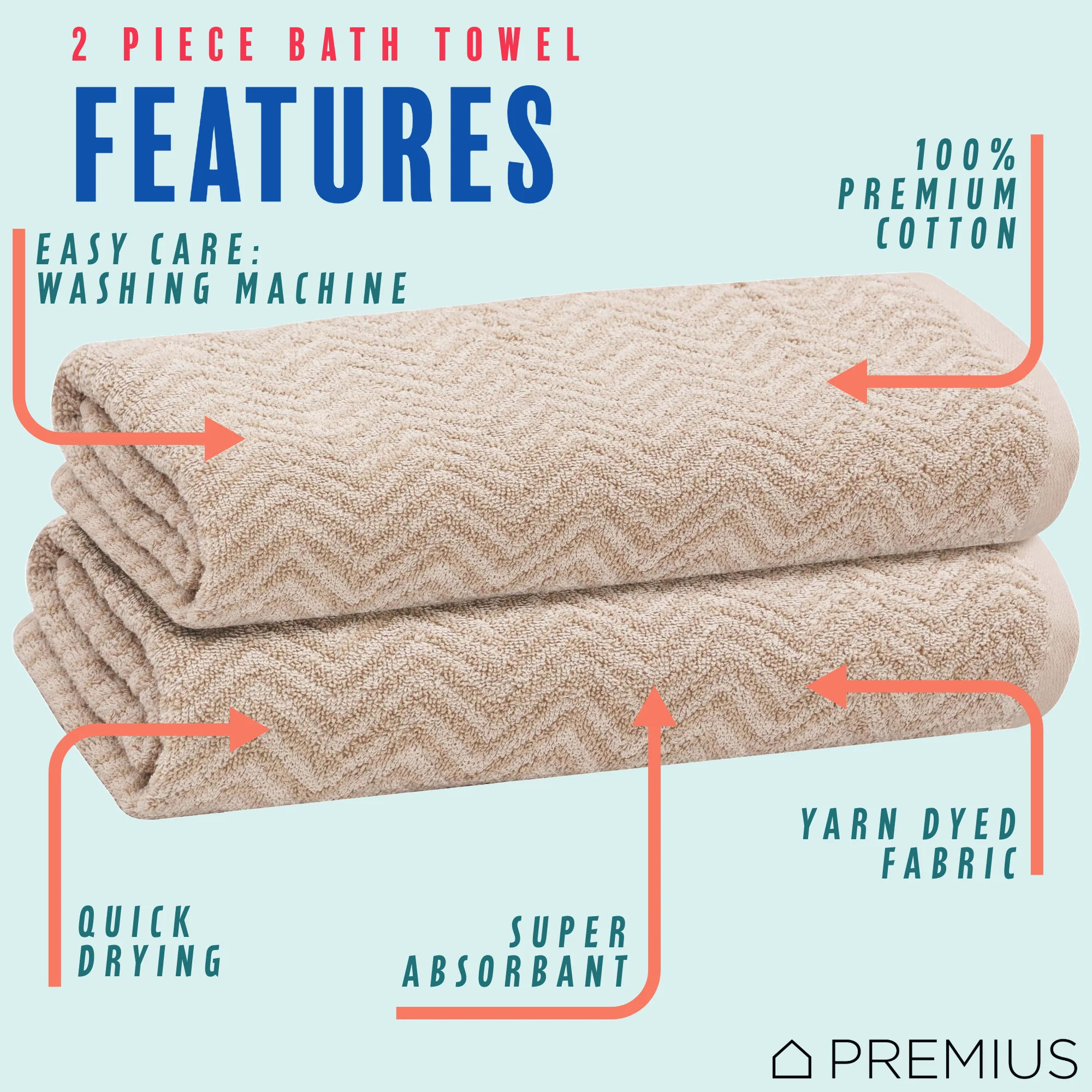 PREMIUS 2 Pack Chevron 100% Cotton Yarn Dyed Bath Towel, 27x54 Inches - Image 19
