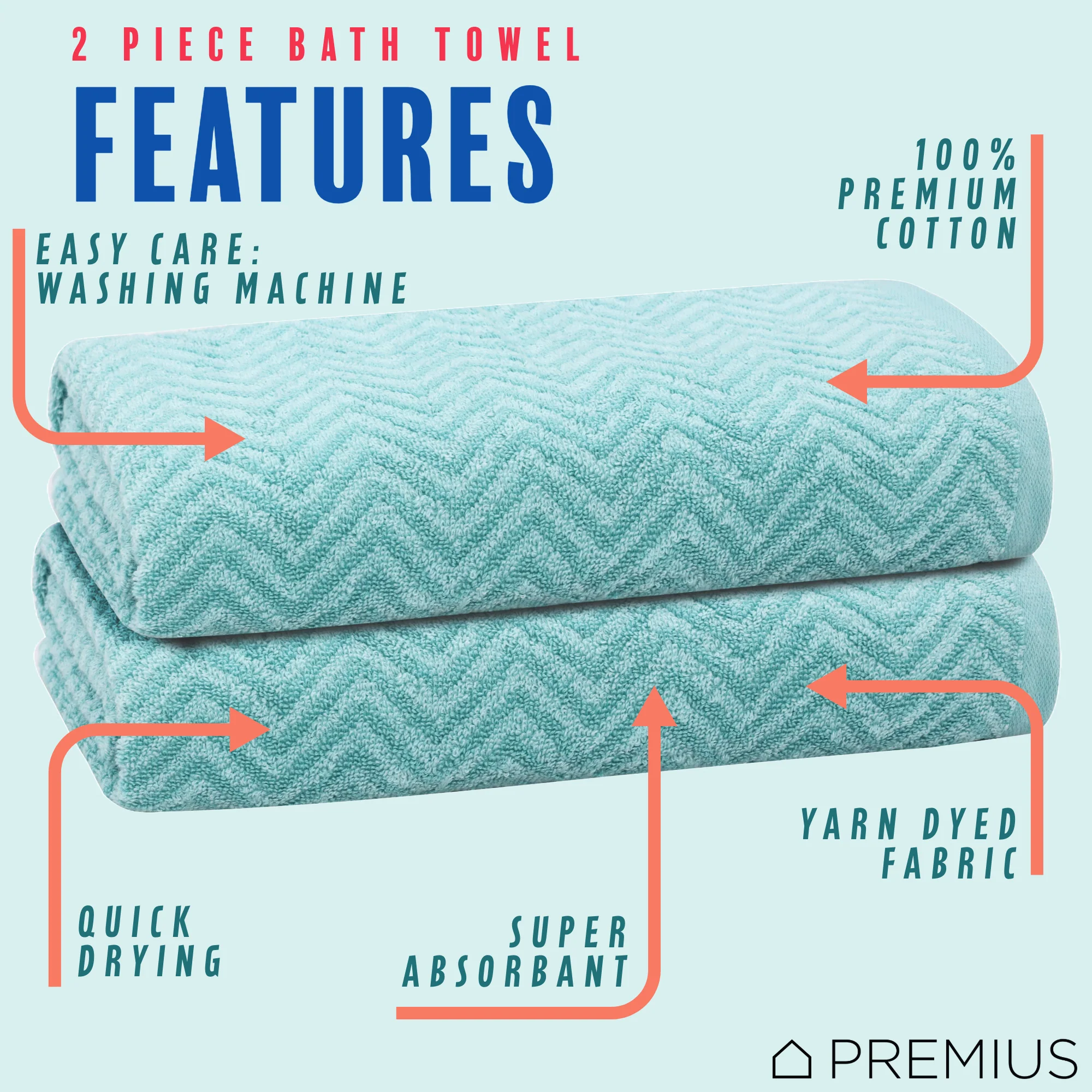 PREMIUS 2 Pack Chevron 100% Cotton Yarn Dyed Bath Towel, 27x54 Inches - Image 30