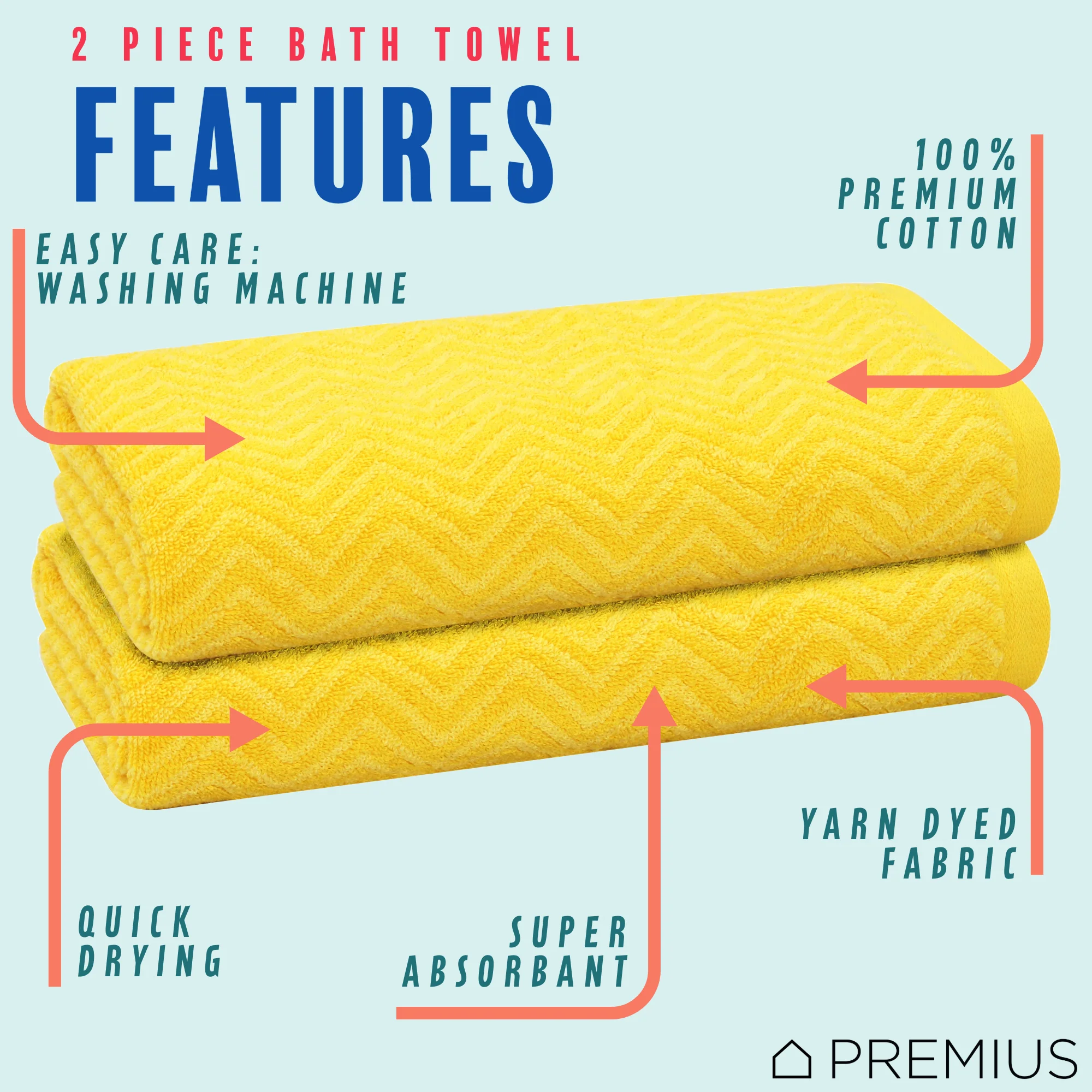 PREMIUS 2 Pack Chevron 100% Cotton Yarn Dyed Bath Towel, 27x54 Inches - Image 7