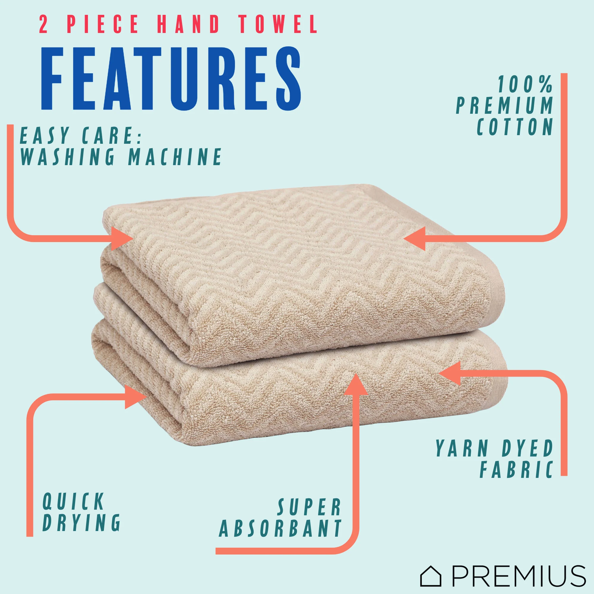 PREMIUS 2 Pack Chevron 100% Cotton Yarn Dyed Hand Towel, 16x28 Inches - Image 25