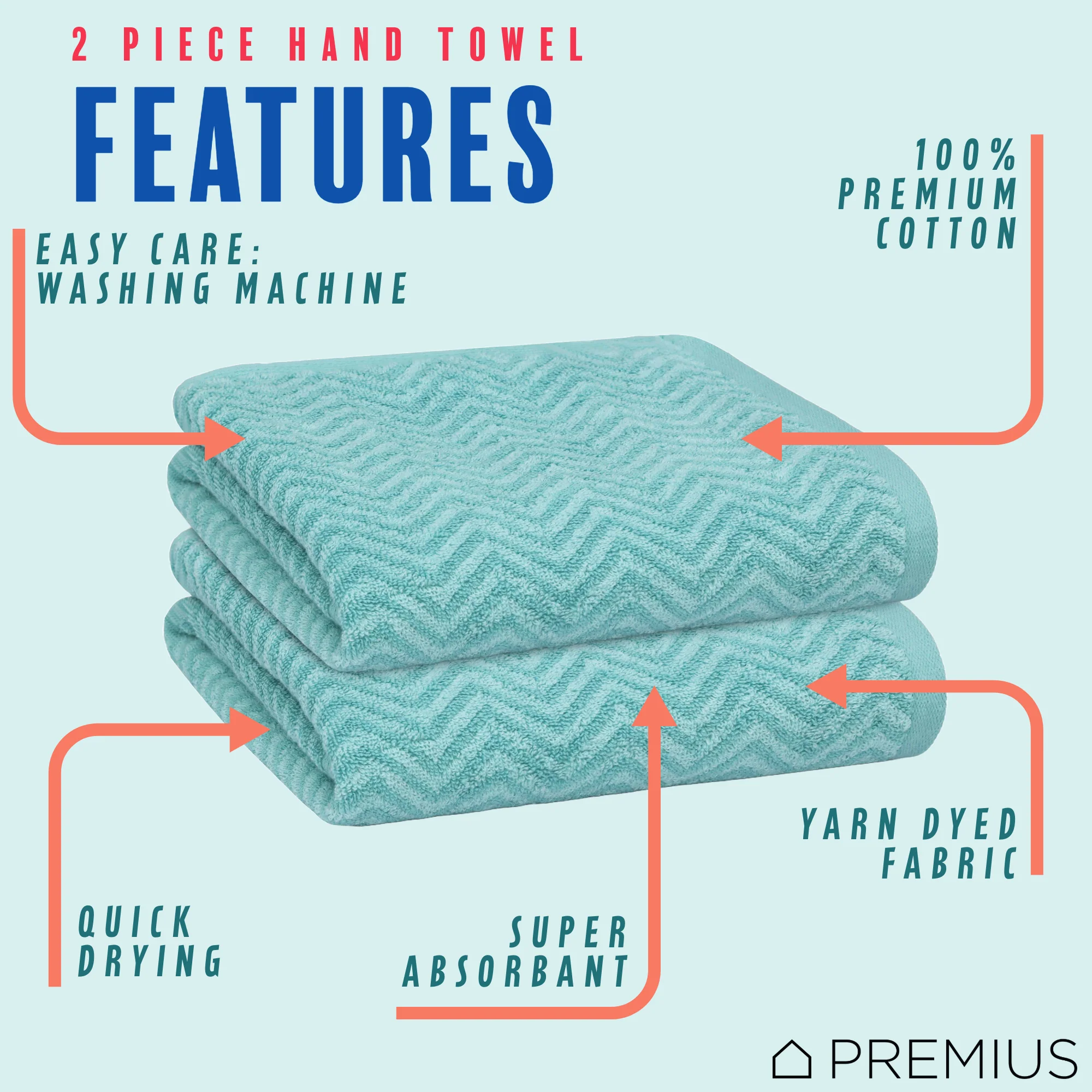 PREMIUS 2 Pack Chevron 100% Cotton Yarn Dyed Hand Towel, 16x28 Inches - Image 40