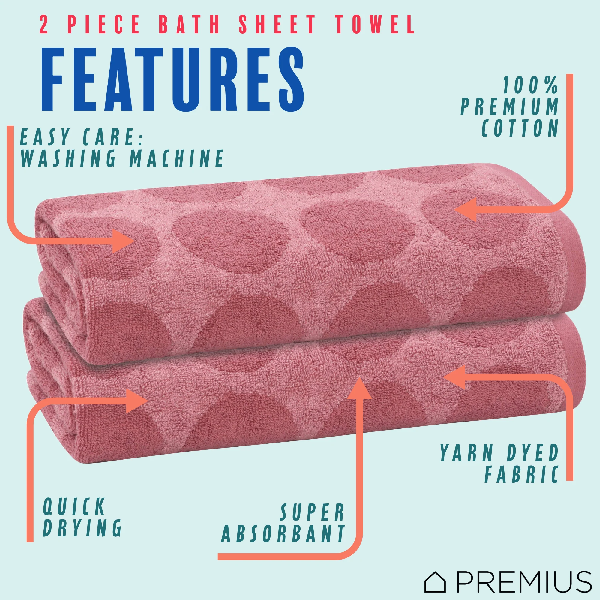 PREMIUS 2 Pack Circles 100% Cotton Yarn Dyed Bath Sheet Towel, 32x64 Inches - Image 21