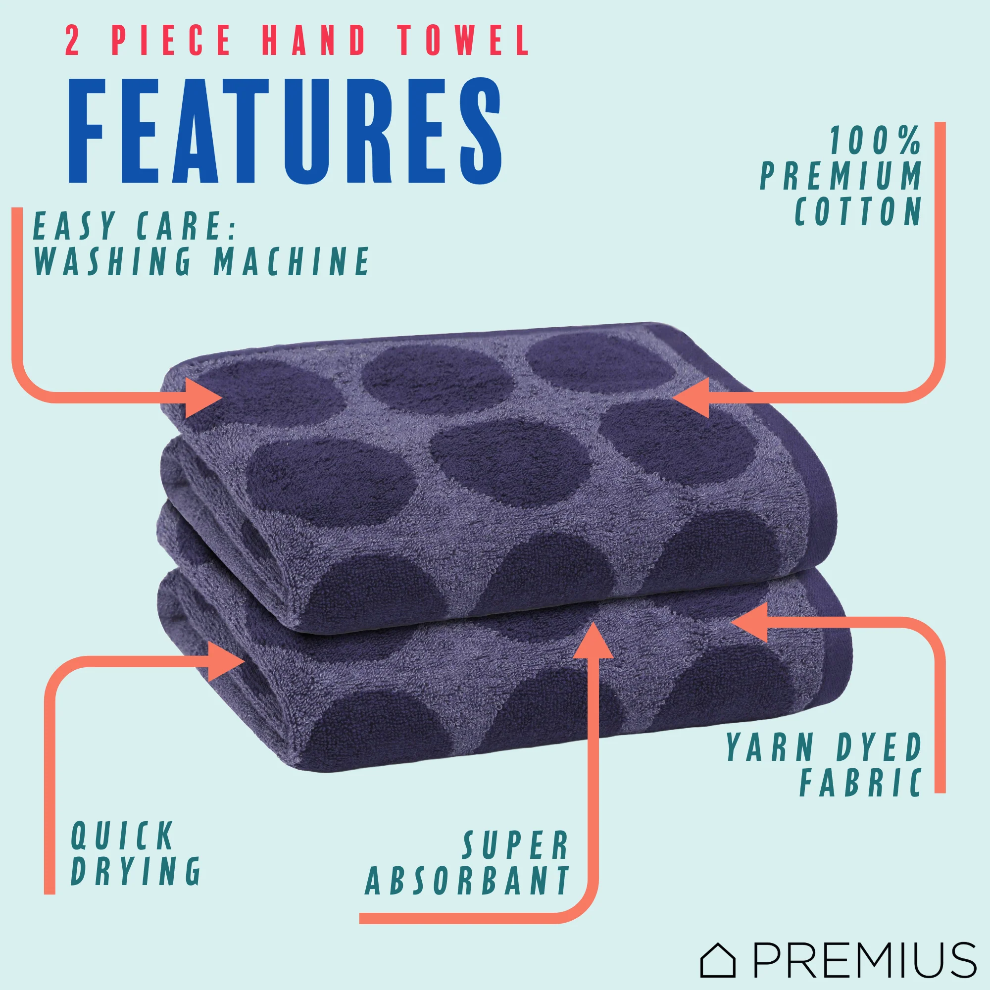 PREMIUS 2 Pack Circles 100% Cotton Yarn Dyed Hand Towel, 16x28 Inches - Image 27