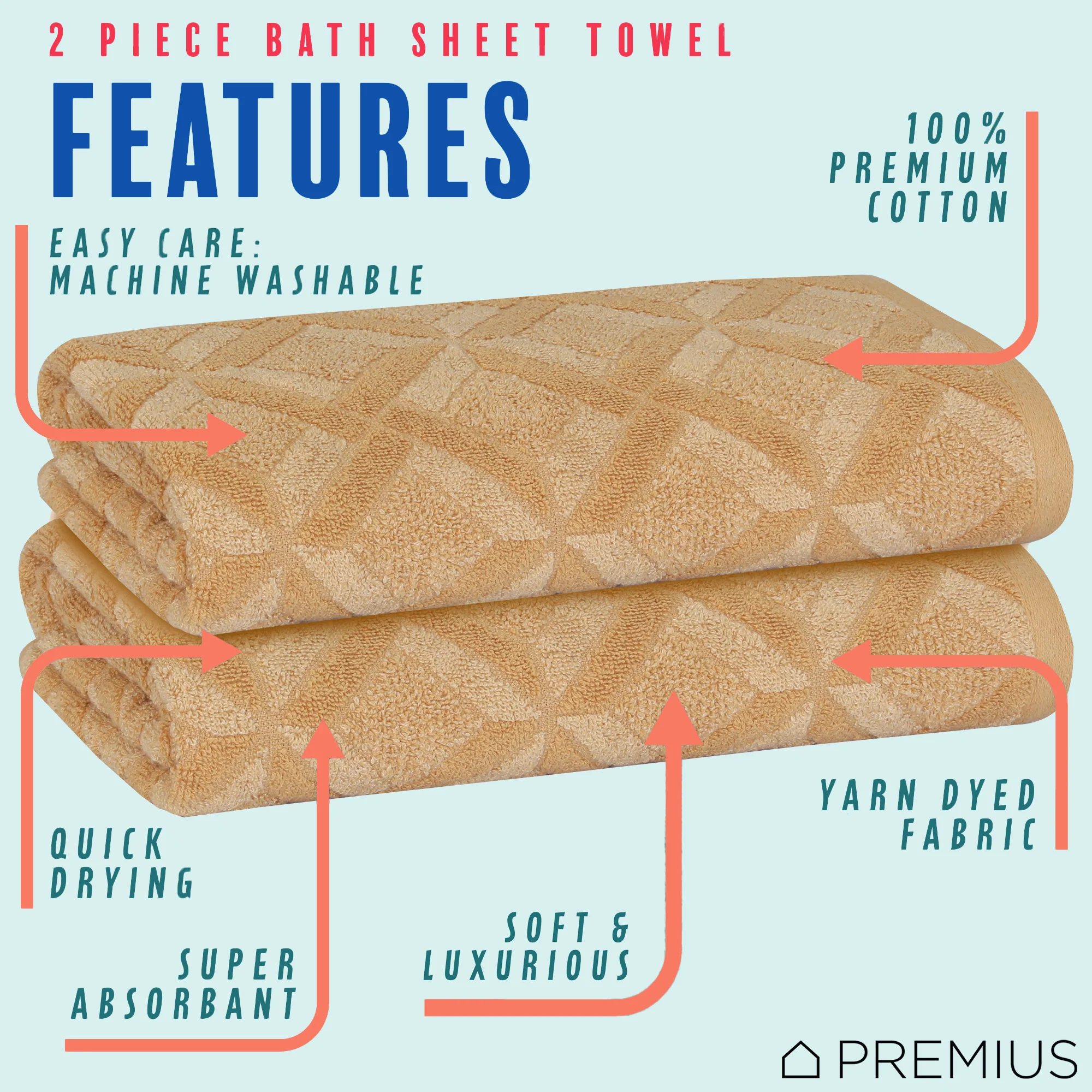 PREMIUS 2 Pack Geo 100% Cotton Yarn Dyed Bath Sheet Towel, 32x64 Inches - Image 12