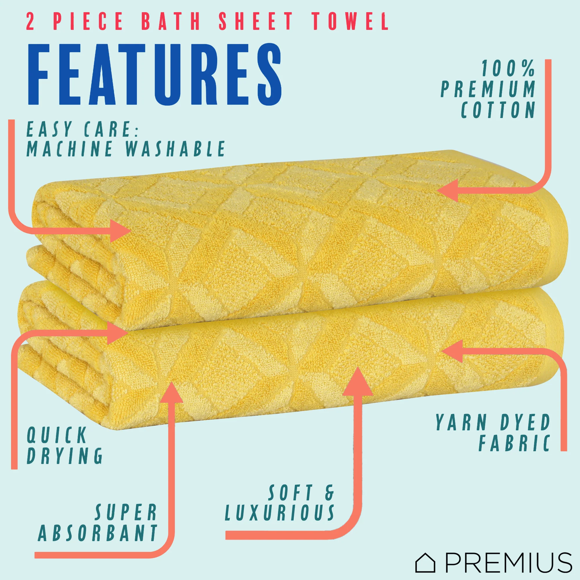 PREMIUS 2 Pack Geo 100% Cotton Yarn Dyed Bath Sheet Towel, 32x64 Inches - Image 15