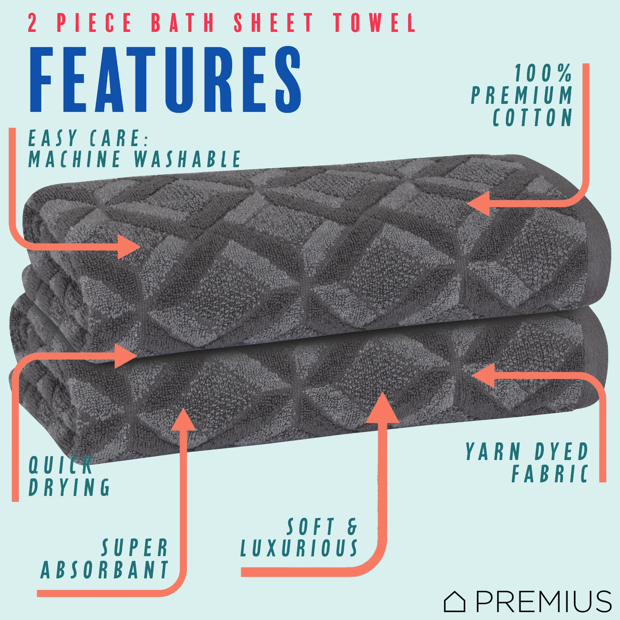 PREMIUS 2 Pack Geo 100% Cotton Yarn Dyed Bath Sheet Towel, 32x64 Inches - Image 18