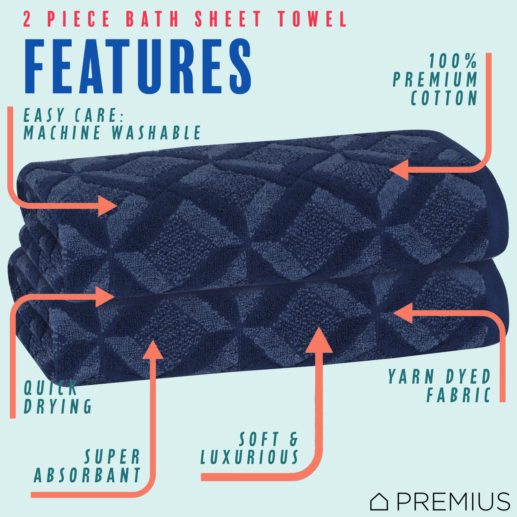PREMIUS 2 Pack Geo 100% Cotton Yarn Dyed Bath Sheet Towel, 32x64 Inches - Image 21