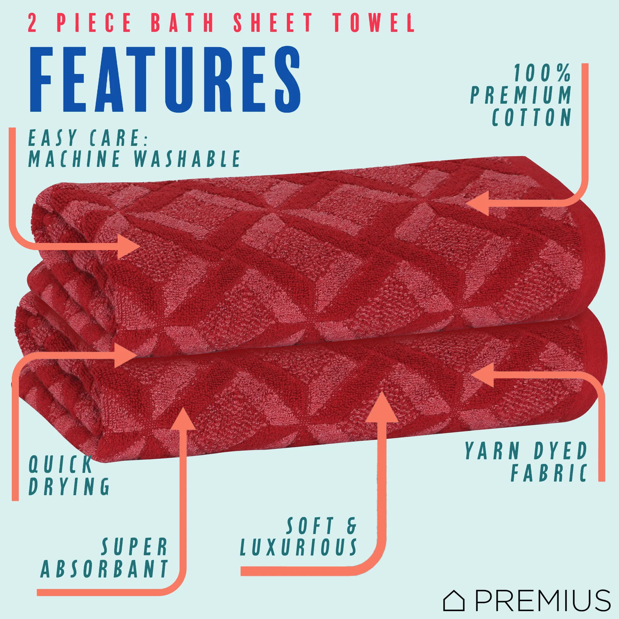 PREMIUS 2 Pack Geo 100% Cotton Yarn Dyed Bath Sheet Towel, 32x64 Inches - Image 23