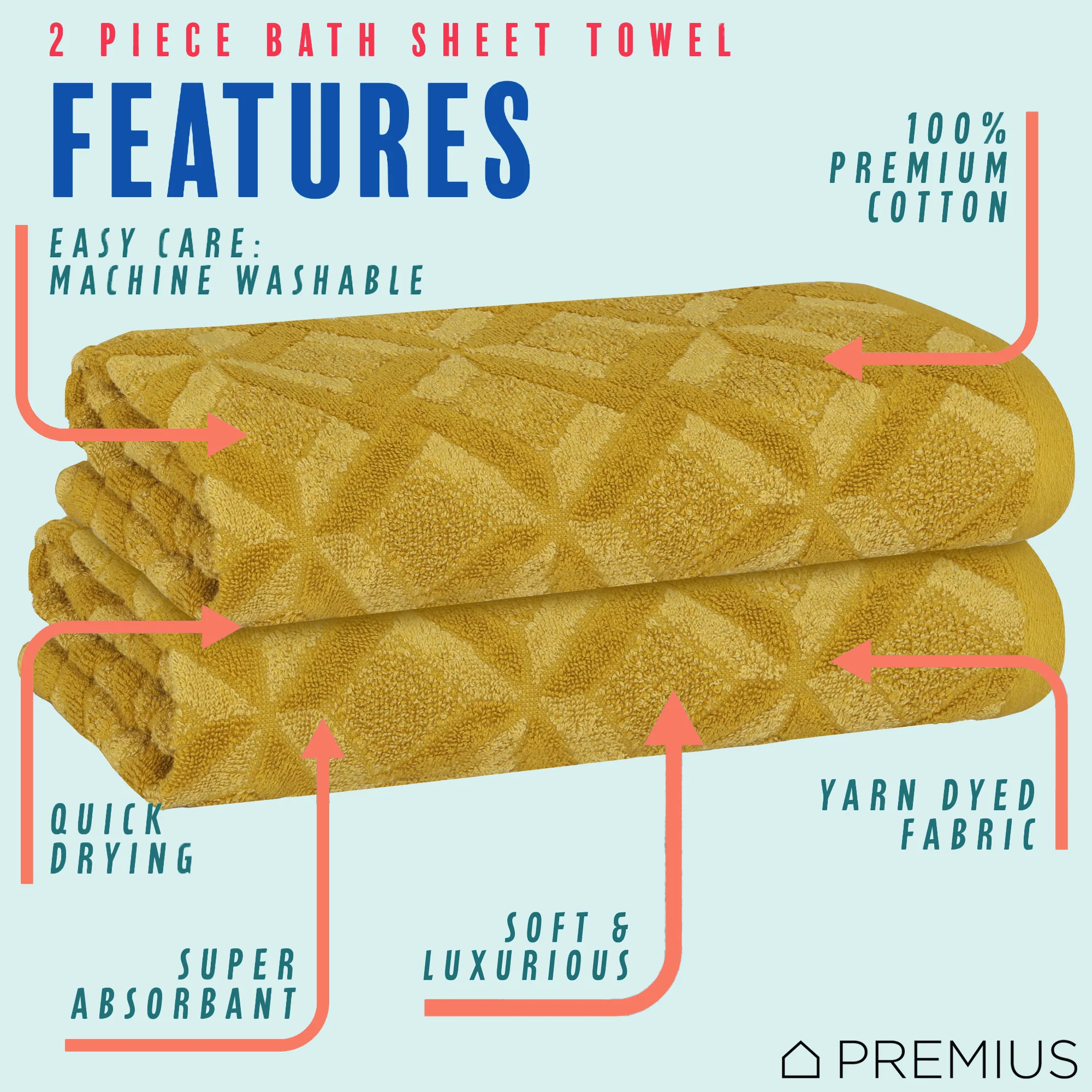 PREMIUS 2 Pack Geo 100% Cotton Yarn Dyed Bath Sheet Towel, 32x64 Inches - Image 6
