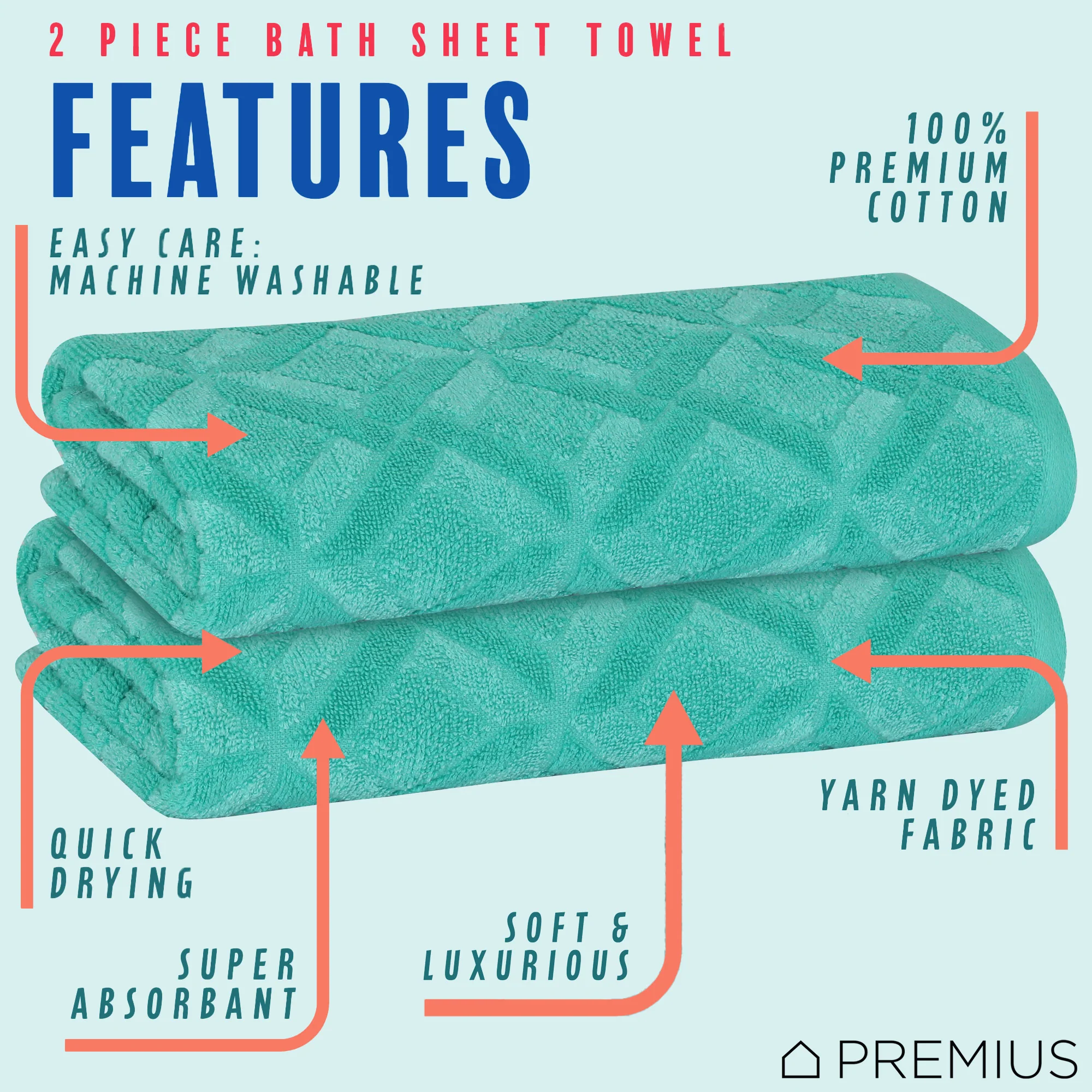 PREMIUS 2 Pack Geo 100% Cotton Yarn Dyed Bath Sheet Towel, 32x64 Inches - Image 9