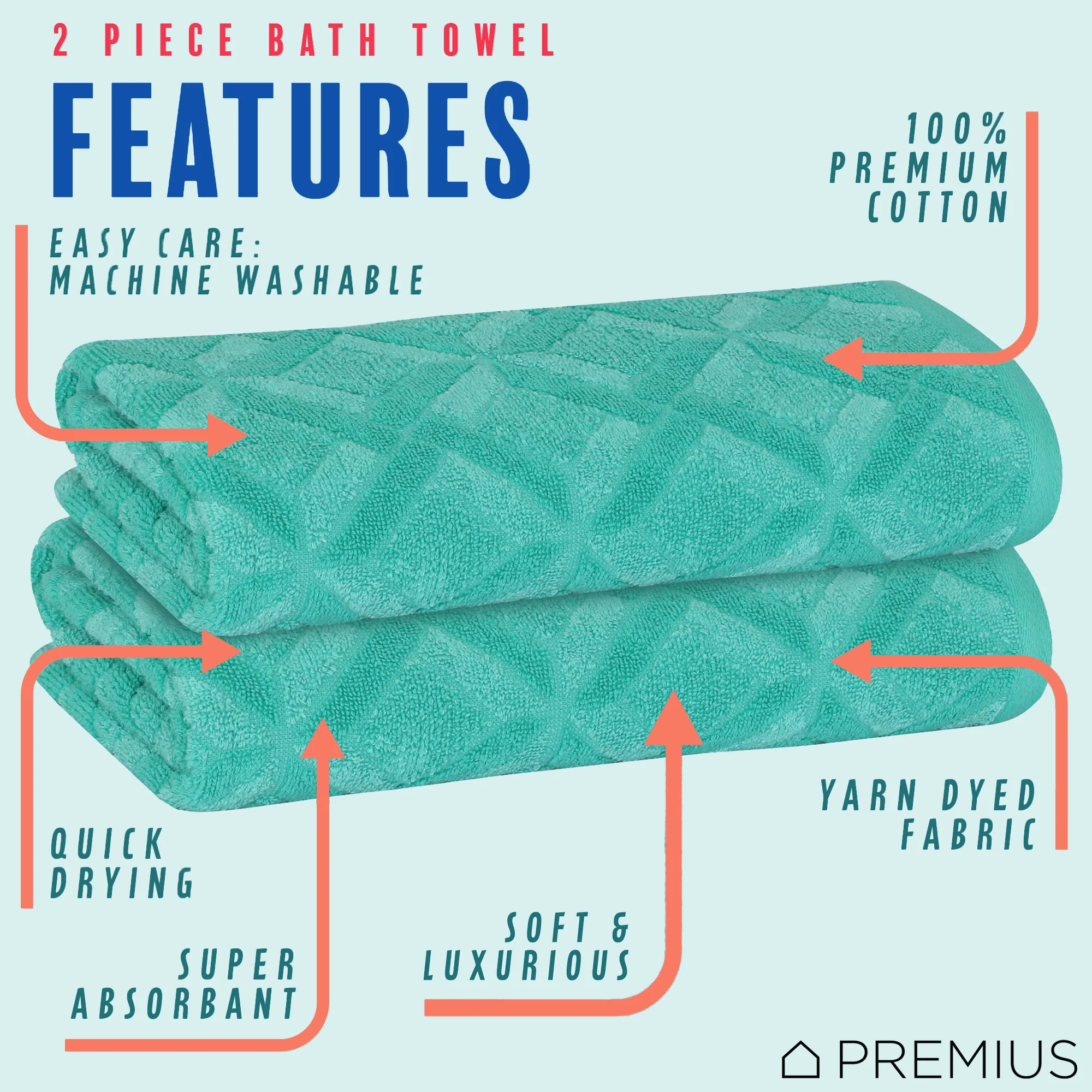 PREMIUS 2 Pack Geo 100% Cotton Yarn Dyed Bath Towel, 27x54 Inches - Image 10