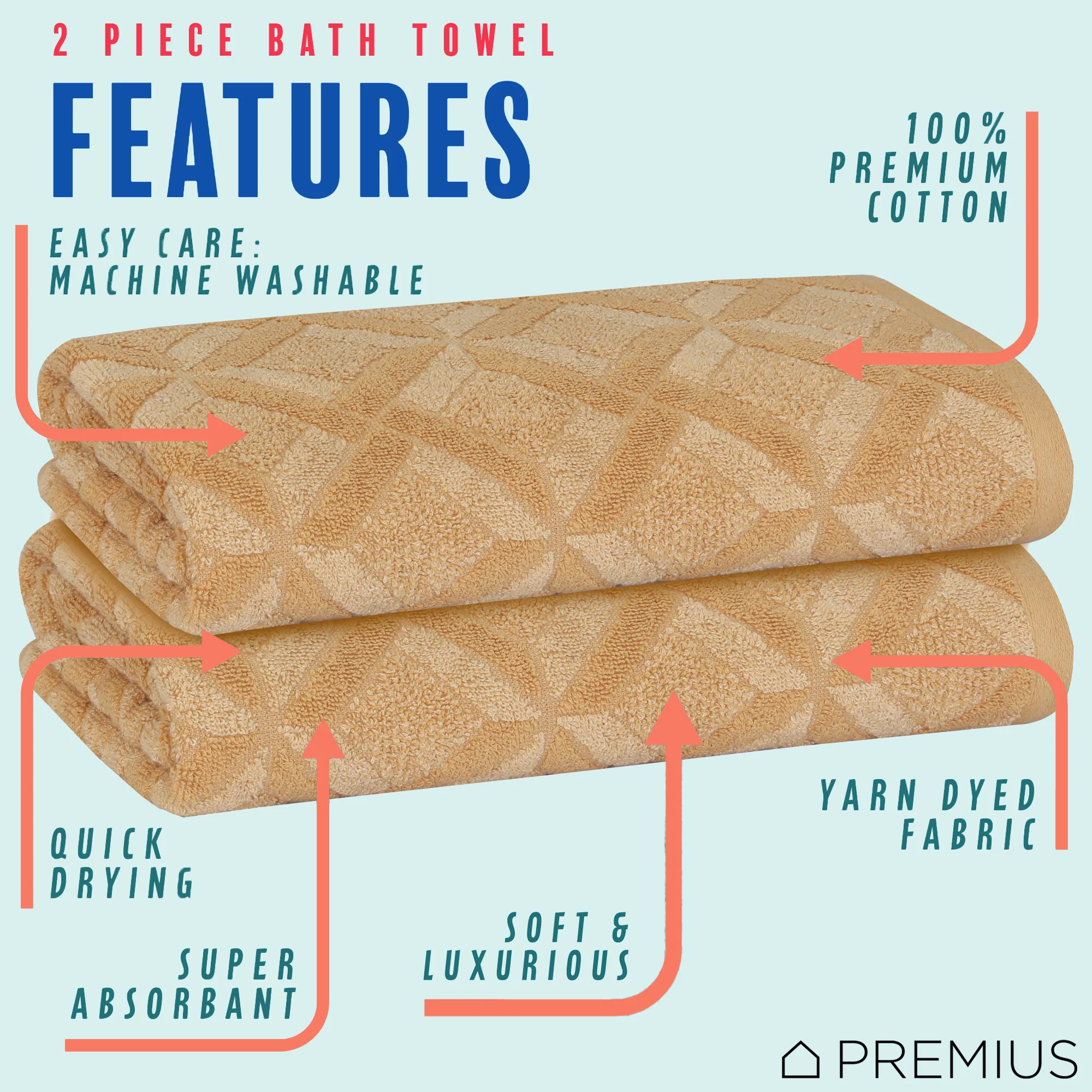 PREMIUS 2 Pack Geo 100% Cotton Yarn Dyed Bath Towel, 27x54 Inches - Image 13