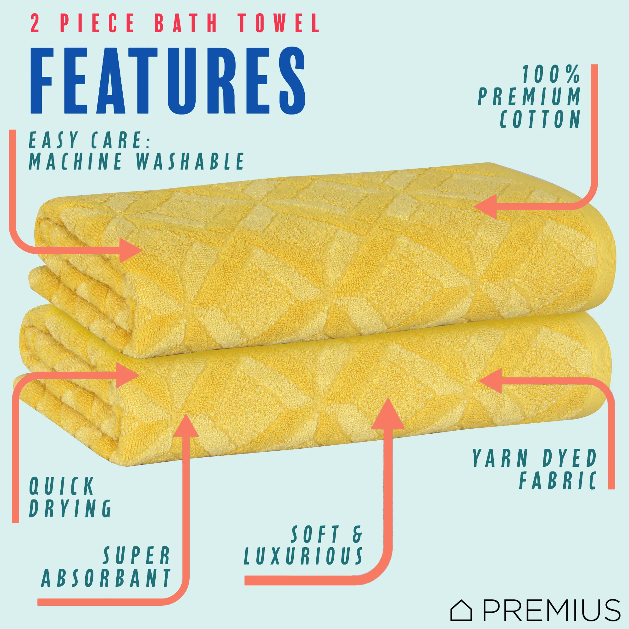 PREMIUS 2 Pack Geo 100% Cotton Yarn Dyed Bath Towel, 27x54 Inches - Image 16