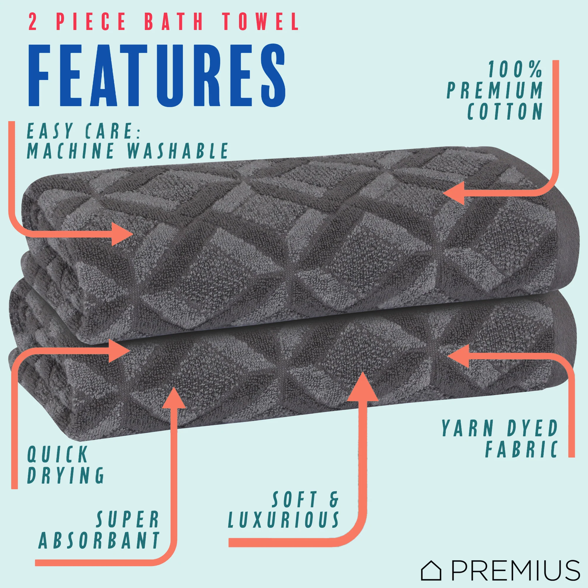 PREMIUS 2 Pack Geo 100% Cotton Yarn Dyed Bath Towel, 27x54 Inches - Image 19