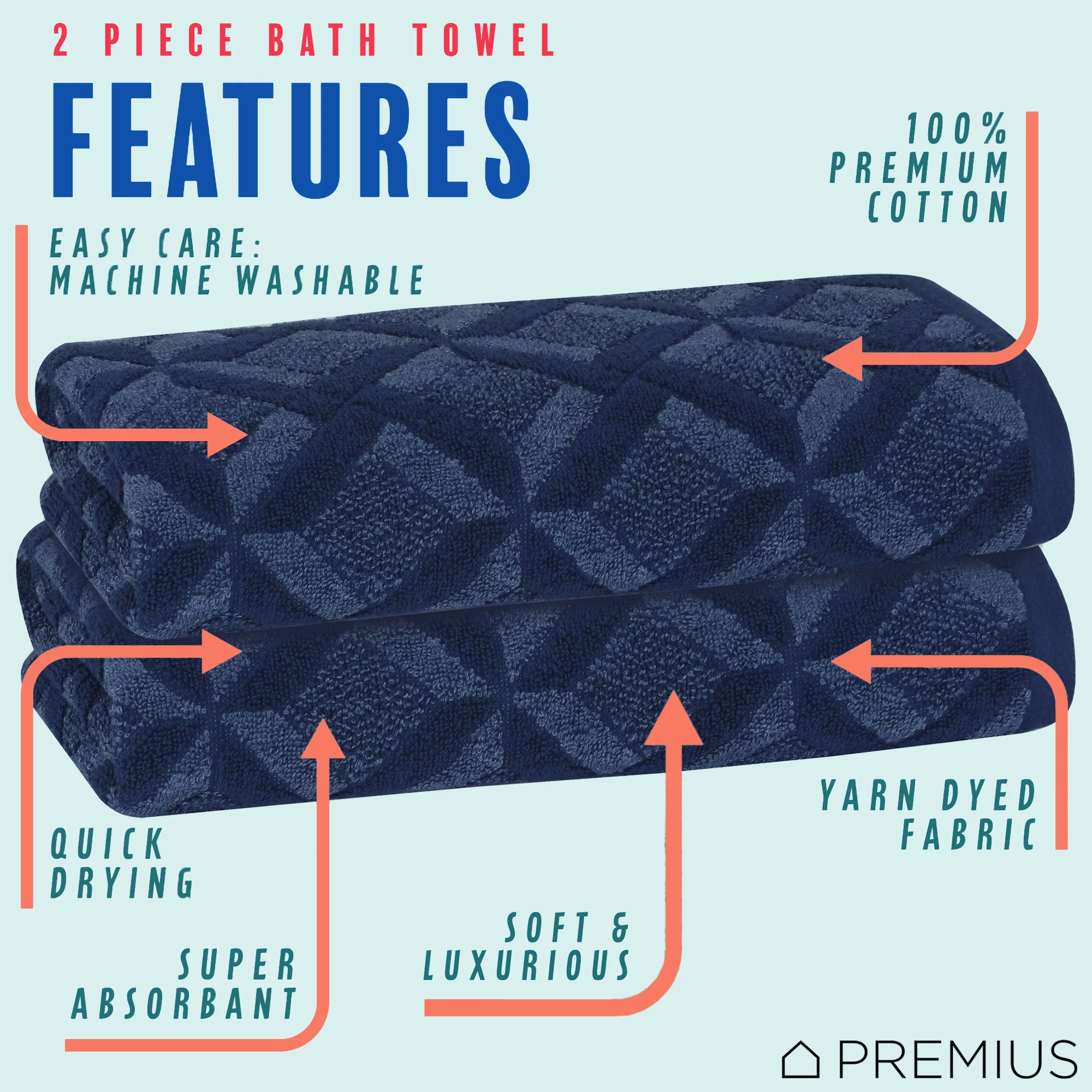 PREMIUS 2 Pack Geo 100% Cotton Yarn Dyed Bath Towel, 27x54 Inches - Image 21