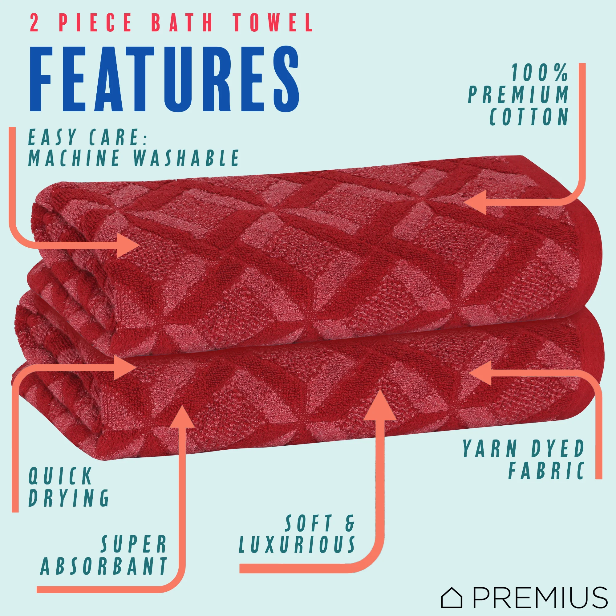 PREMIUS 2 Pack Geo 100% Cotton Yarn Dyed Bath Towel, 27x54 Inches - Image 23