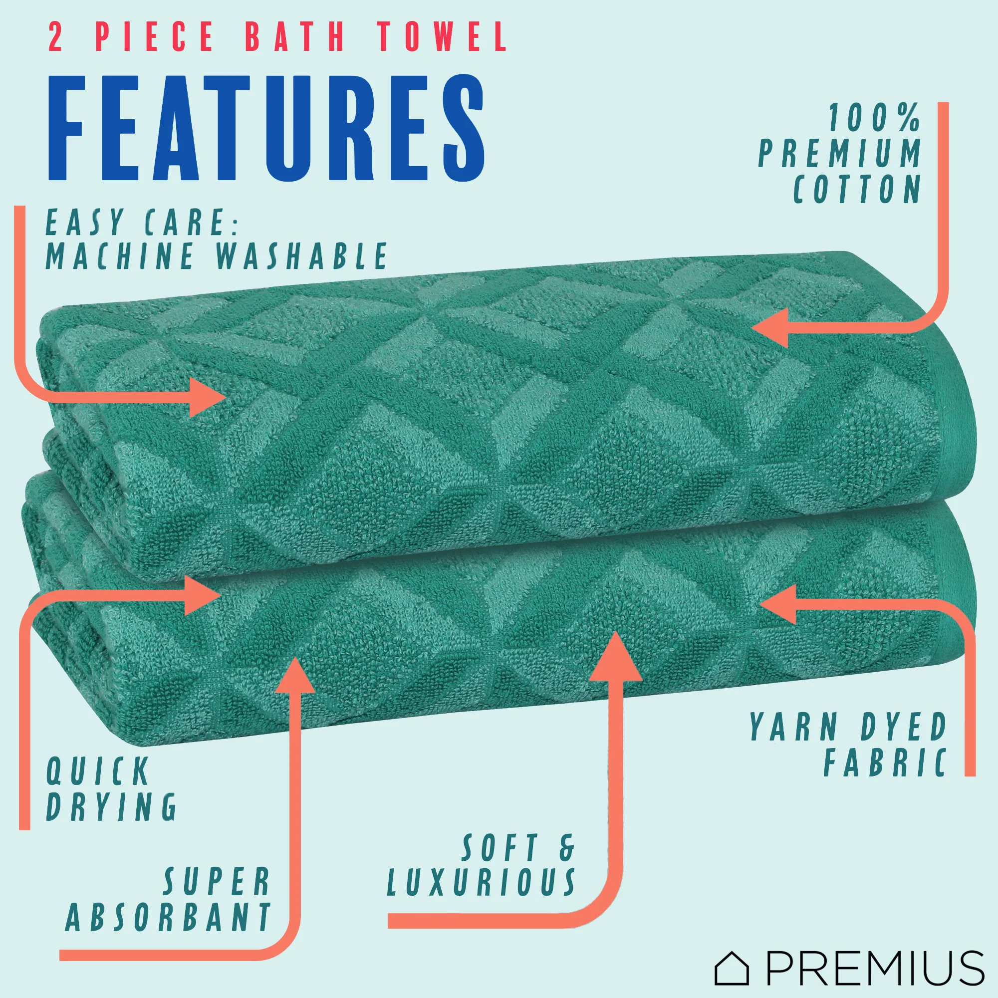 PREMIUS 2 Pack Geo 100% Cotton Yarn Dyed Bath Towel, 27x54 Inches - Image 3