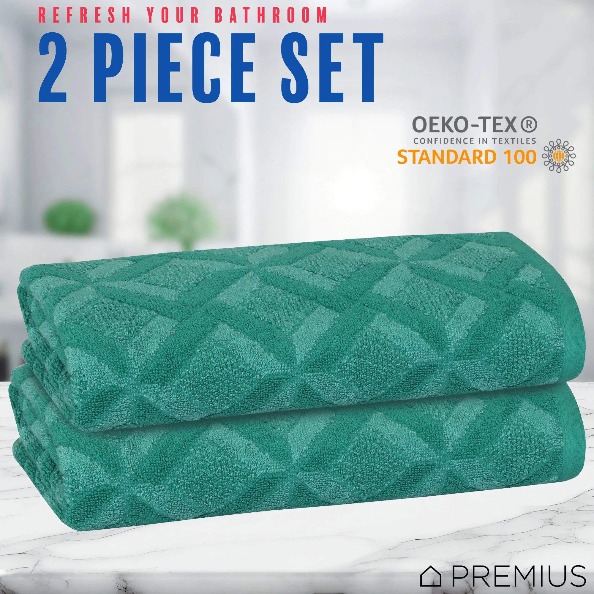 PREMIUS 2 Pack Geo 100% Cotton Yarn Dyed Bath Towel, 27x54 Inches - Image 4